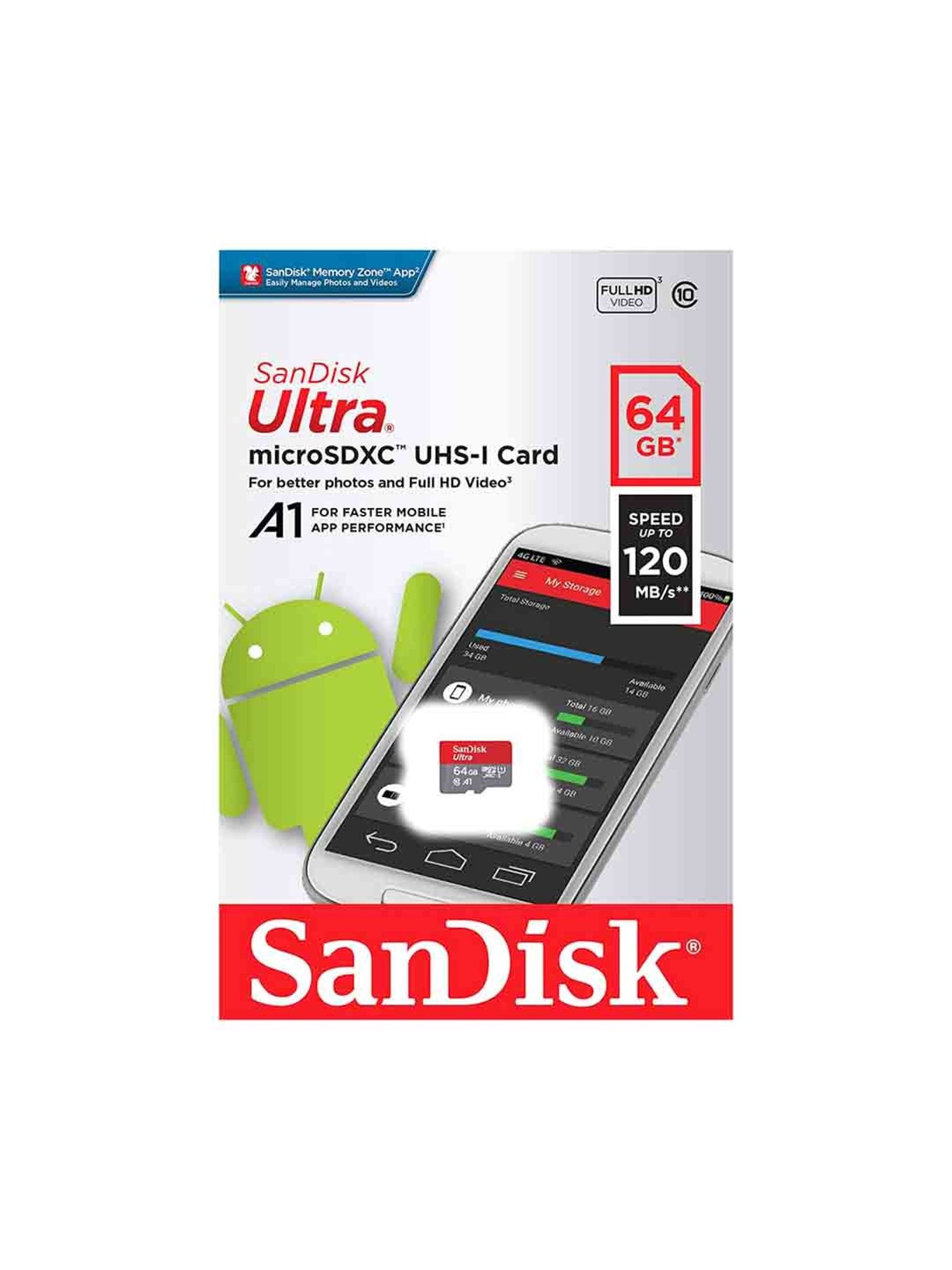 SanDisk SDSQUA4-064G-GN6MN 64GB Ultra microSD Memory Card Pack of 5 (Red/Grey)