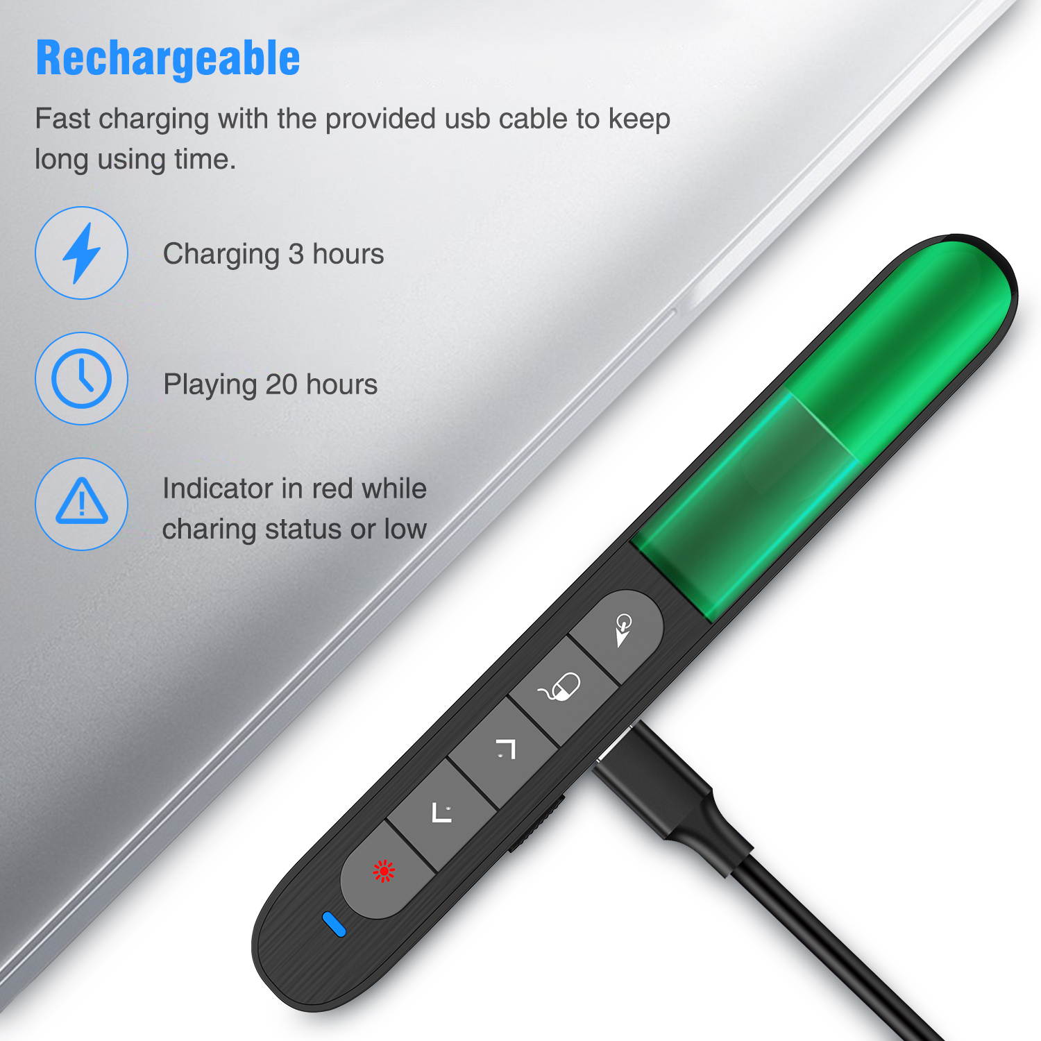 Rechargable RF 2.4G Wireless Presenter with Air Mouse PowerPoint Remote Control PPT Clicker Presentation Laser Pen