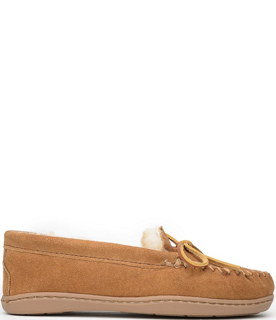 Minnetonka Sheepskin Suede Hardsole Moccasins
