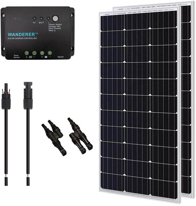 Renogy 200W 12V Monocrystalline Solar Panel Bundle Kit with 200W Solar Panel, 30A Charge Controller, 9in Adaptor Kit, A Pair of Branch Connectors