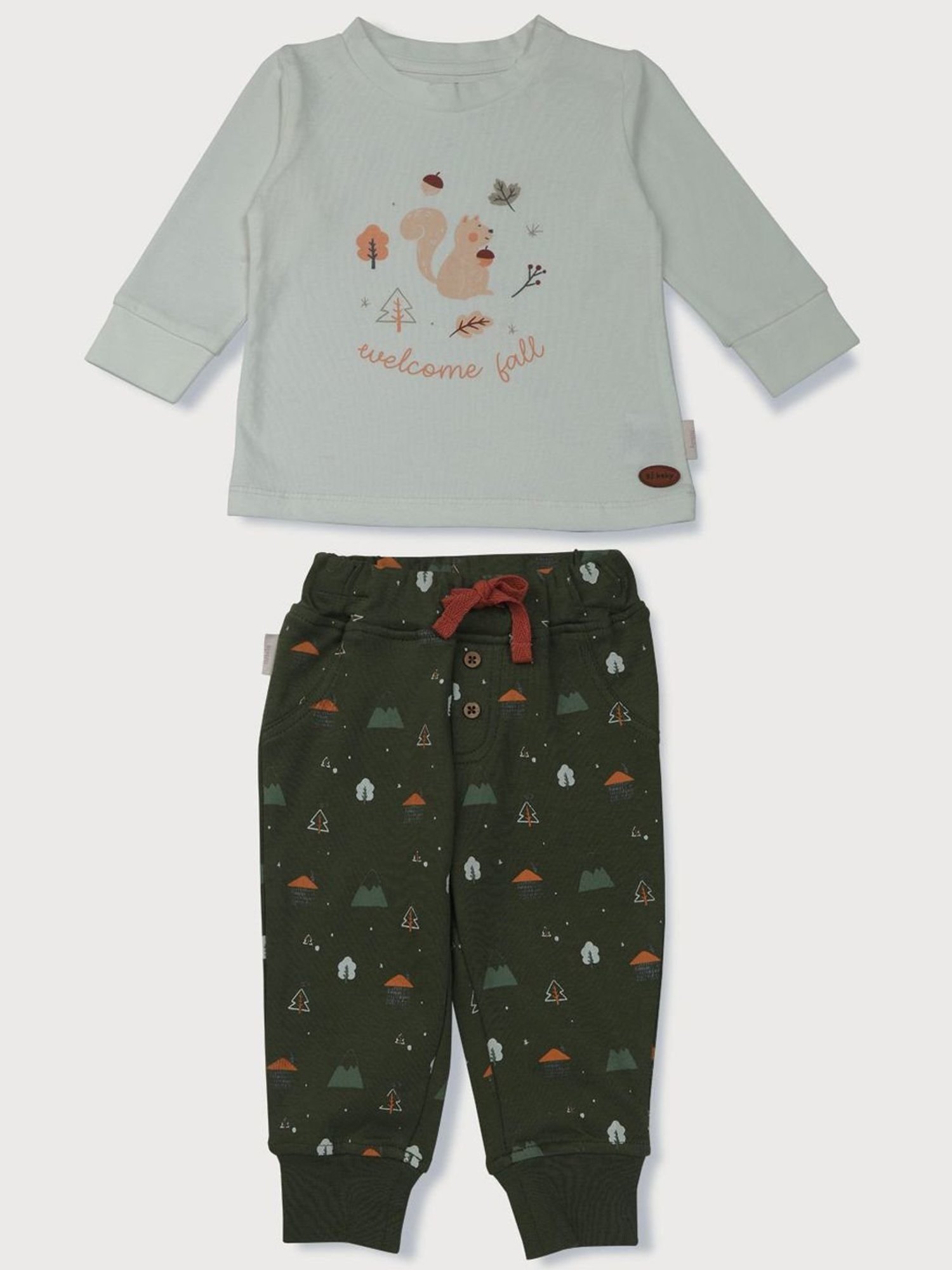 GJ baby Kids White & Green Cotton Printed Full Sleeves T-Shirt Set