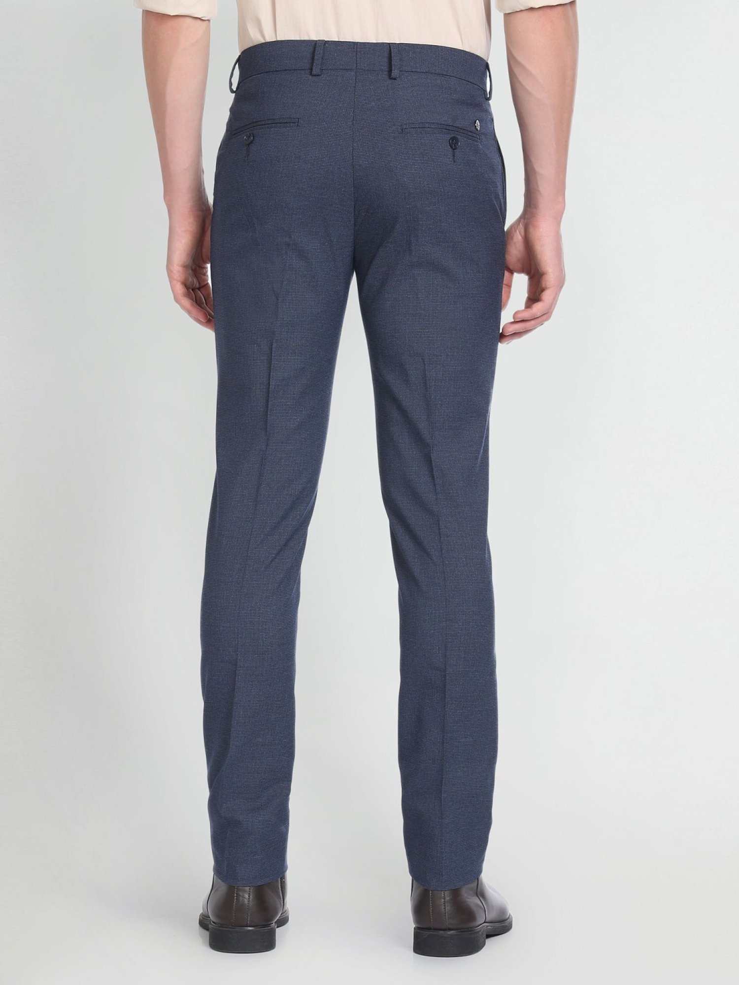 Arrow Blue Cotton Slim Fit Texture Trousers