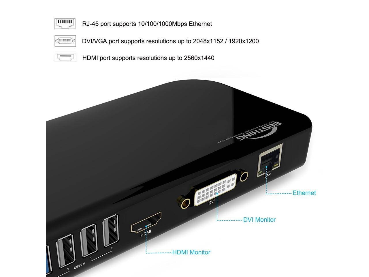 Notebook Port Replicators Dock, Multi-function USB 3.0 Universal Laptop Docking Station, Dual Display with HDMI & DVI / VGA, Gigabit Ethernet, Audio, 6 USB Ports for Laptop, Ultrabook and PCs