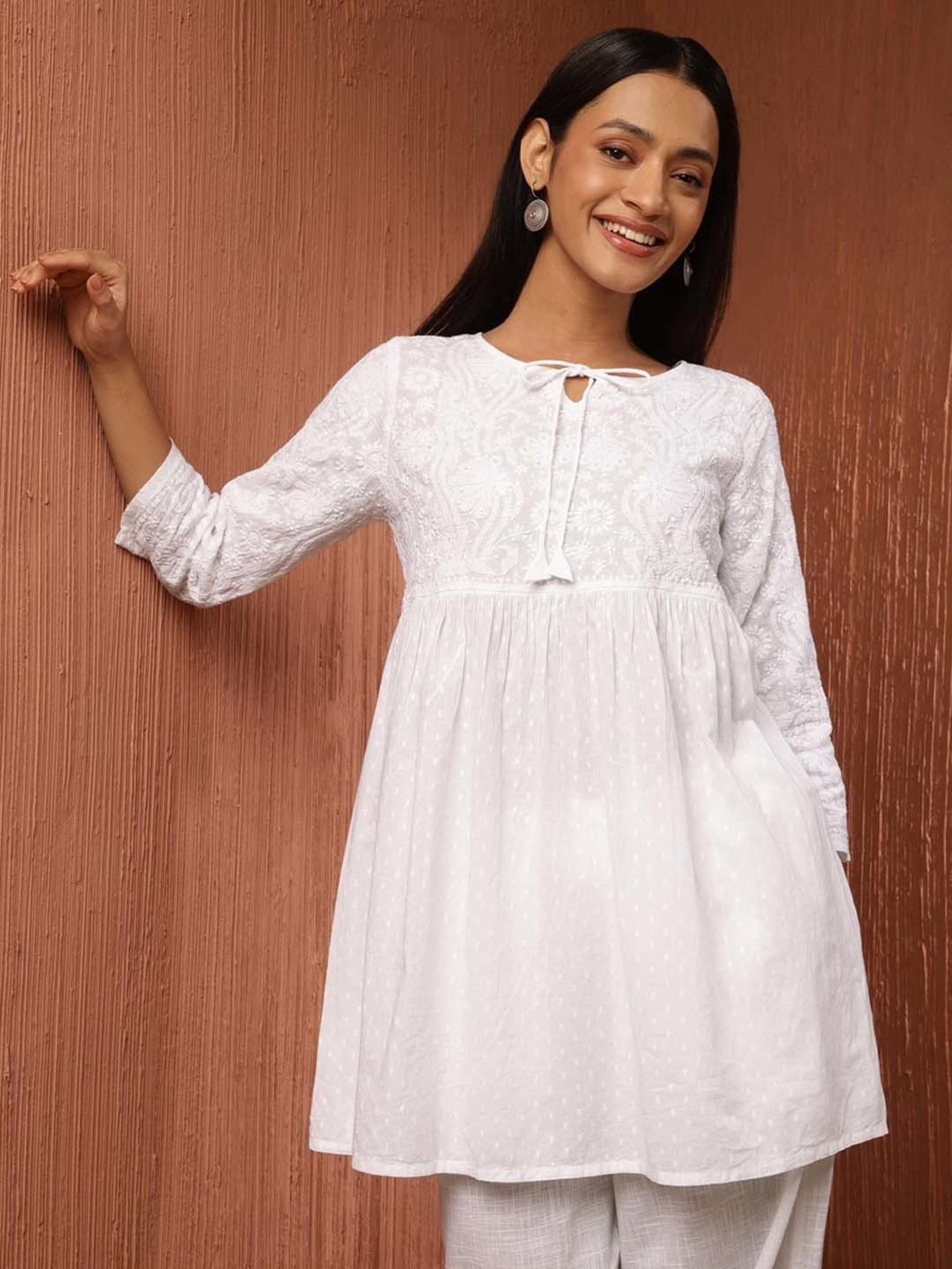 Fabindia White Cotton Embroidered Tunic