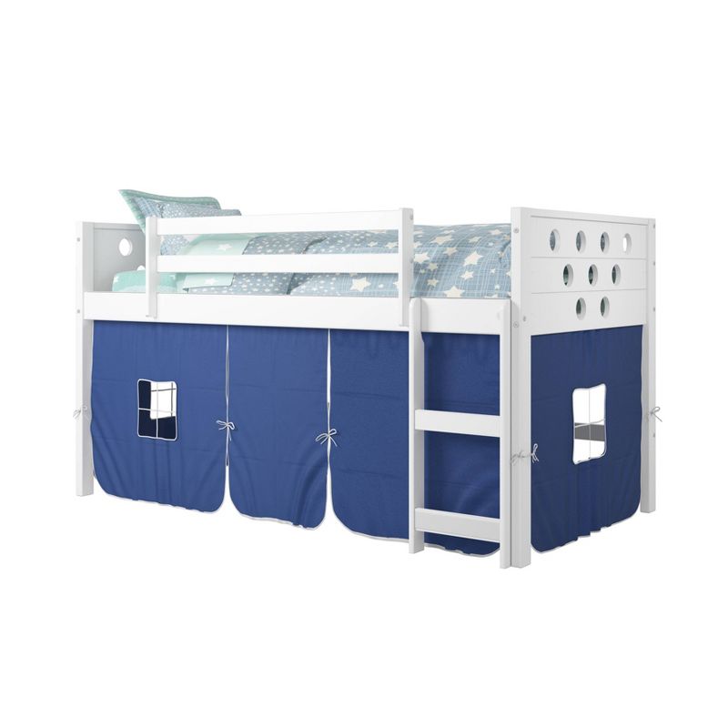 Circles Low Loft with Tent Kit White/Blue - Donco Kids