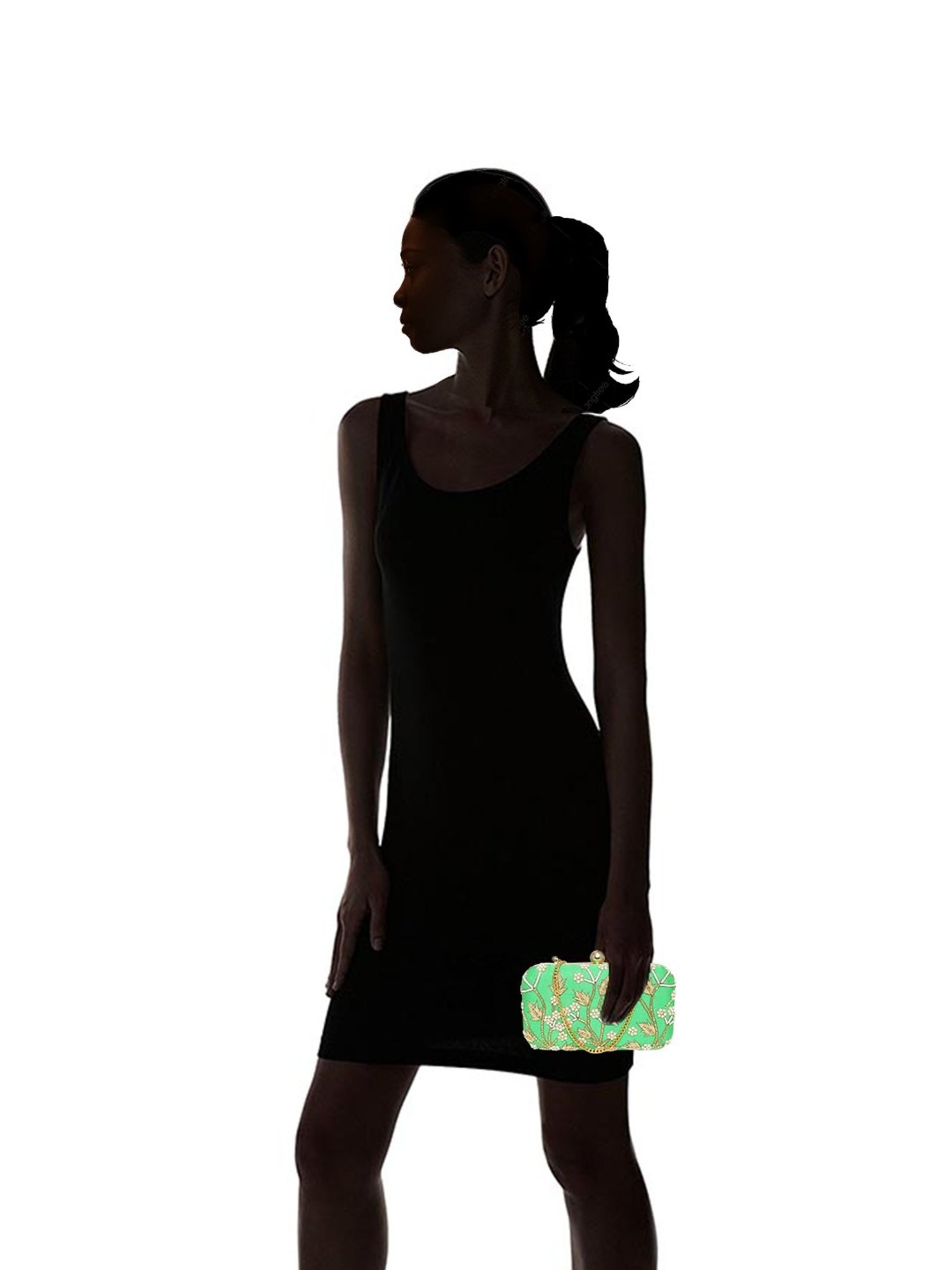 Tarini Nirula Green Silk Minaudiere Clutch