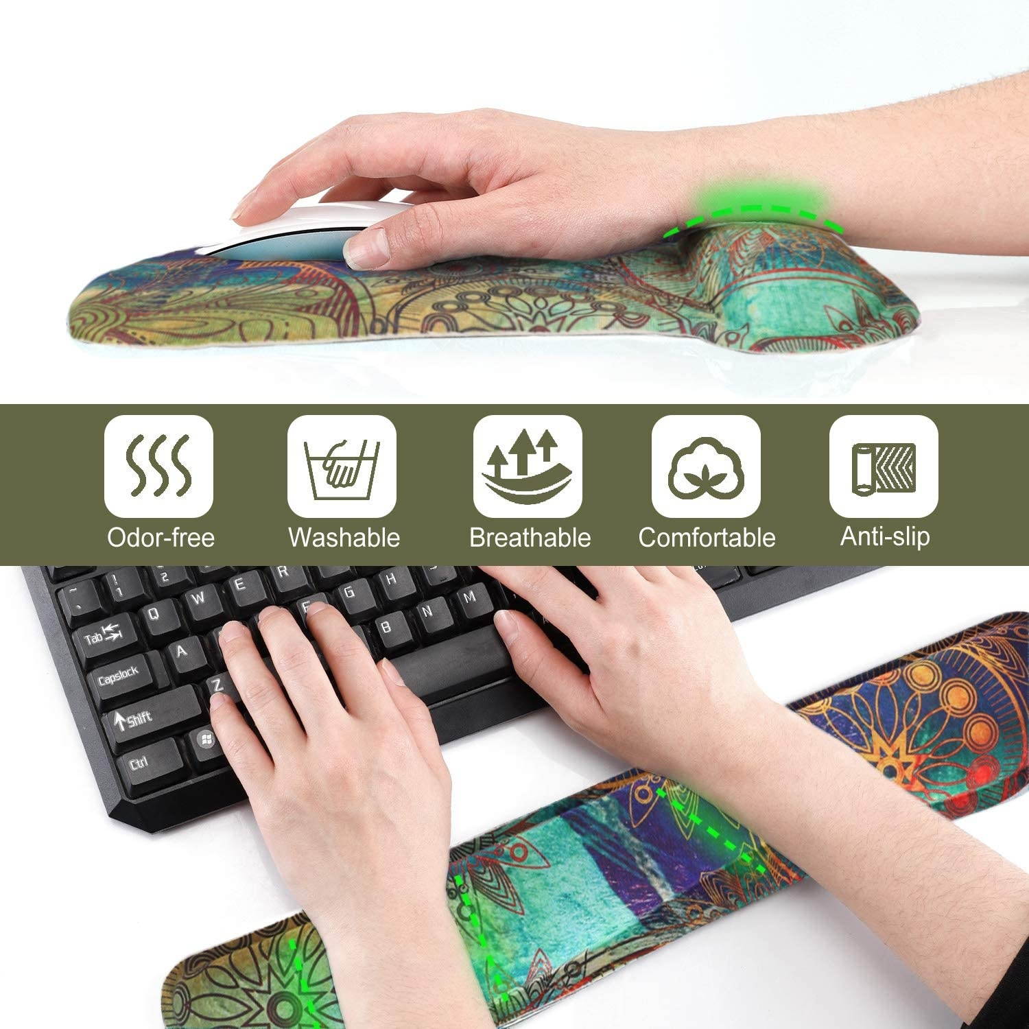 Keyboard Pad Wrist Rest Mouse Pad, ToLuLu Gel Ergonomic Mouse Pads Wrist Support for Computer Laptop Home Office, Mousepad Keyboard Wrist Support Memory Foam for Easy Typing Pain Relief, Mandala Arts