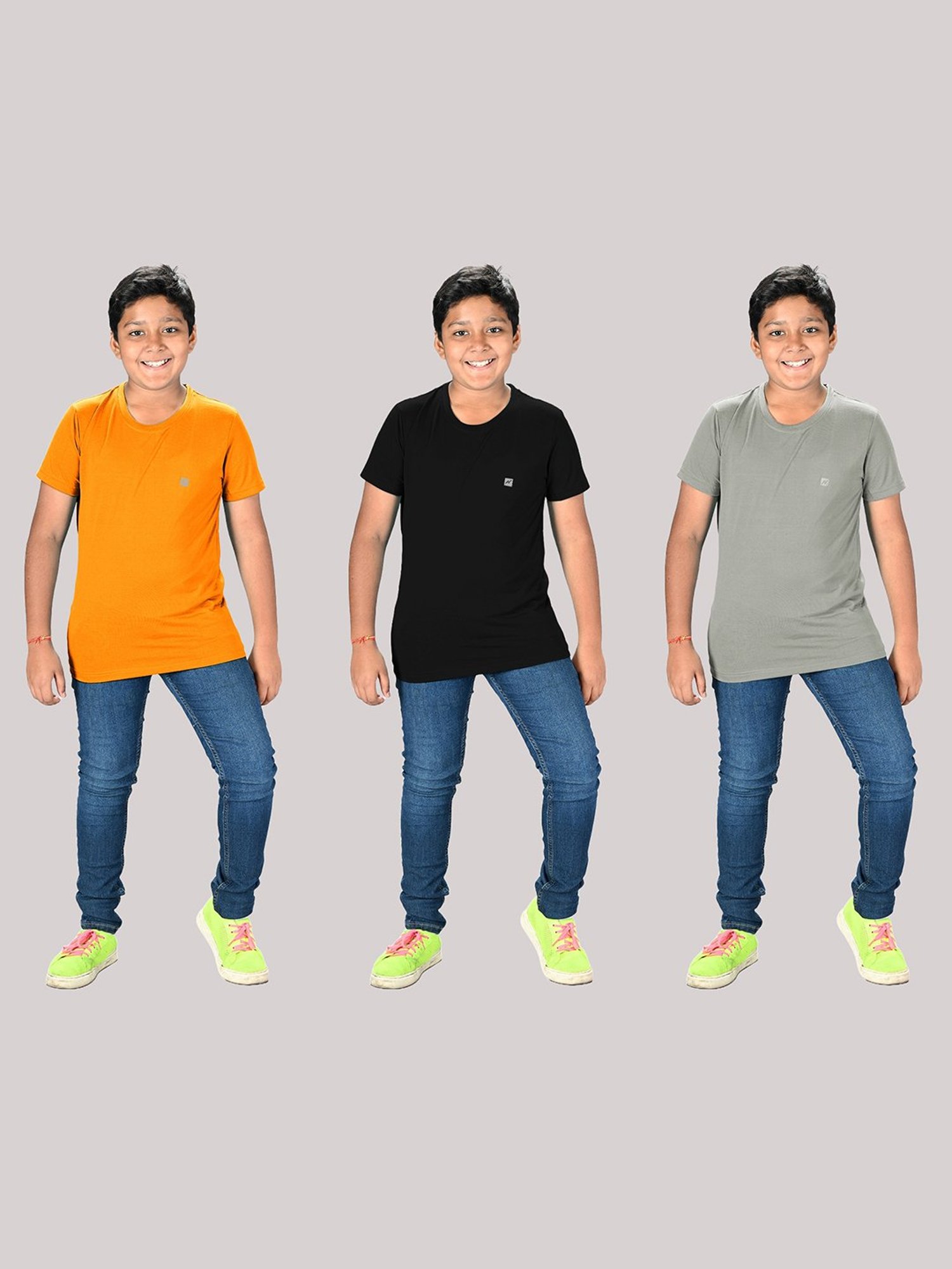 Lux Nitro Boys Grey Solid T-Shirt (Pack Of 3)