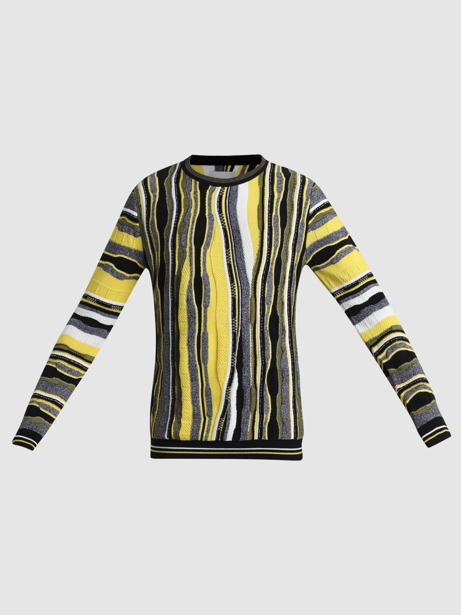 Jack & Jones Yellow & Black Cotton Regular Fit Striped Sweater
