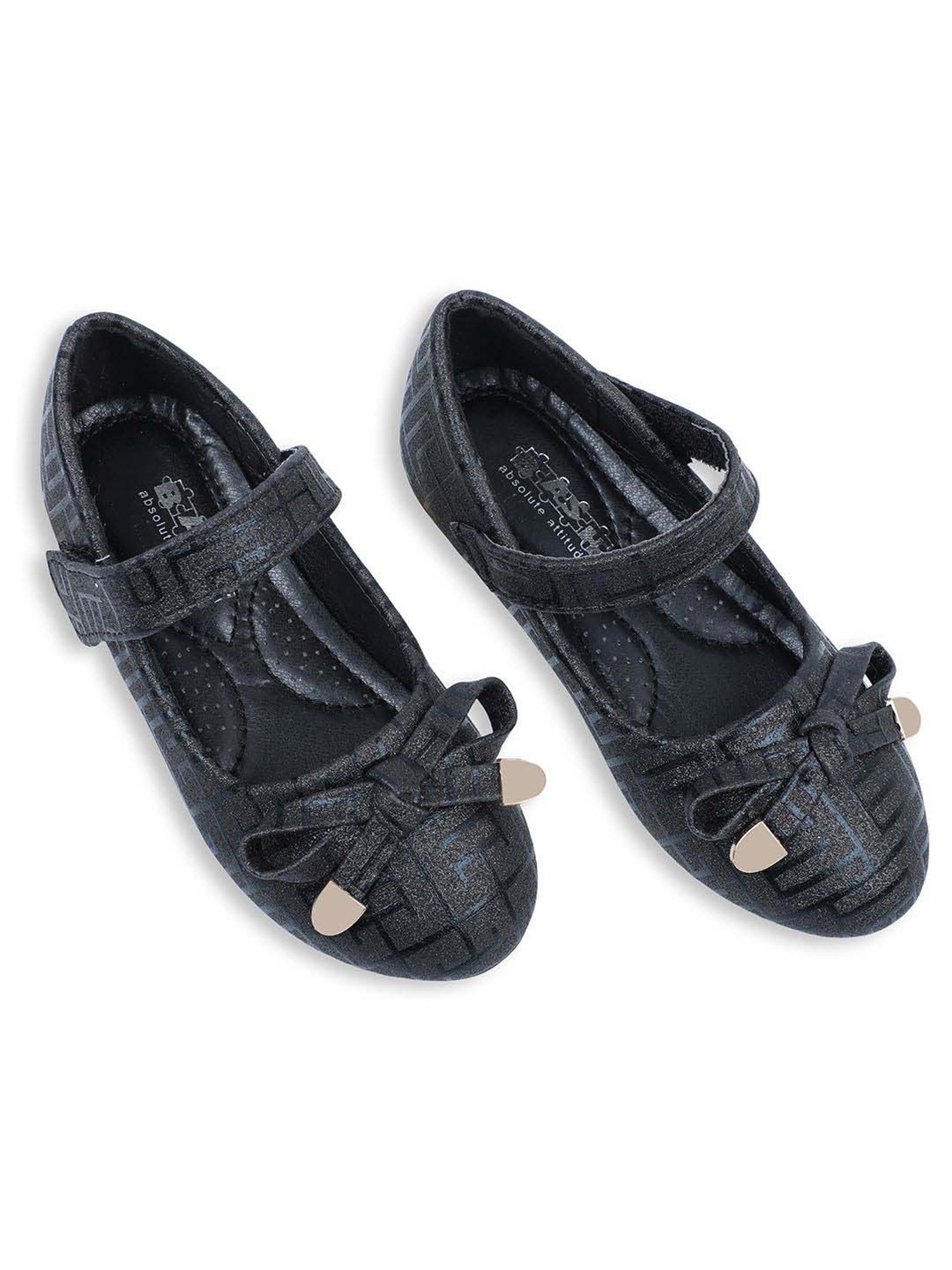 Baby Moo Kids Black Bash Embellished Shimmer With Bow Mary Jane Shoes
