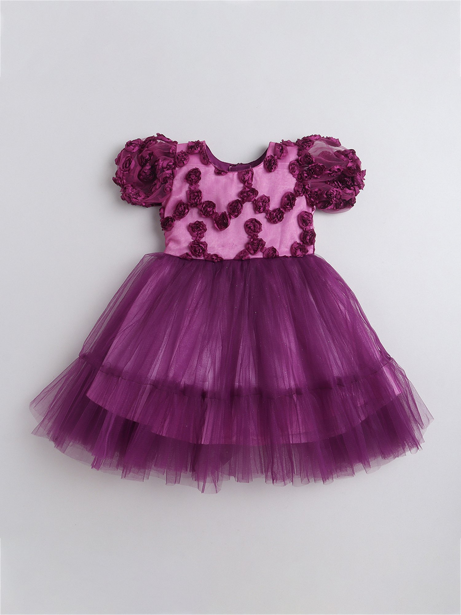 Many Frocks Kids Magenta Applique Dress