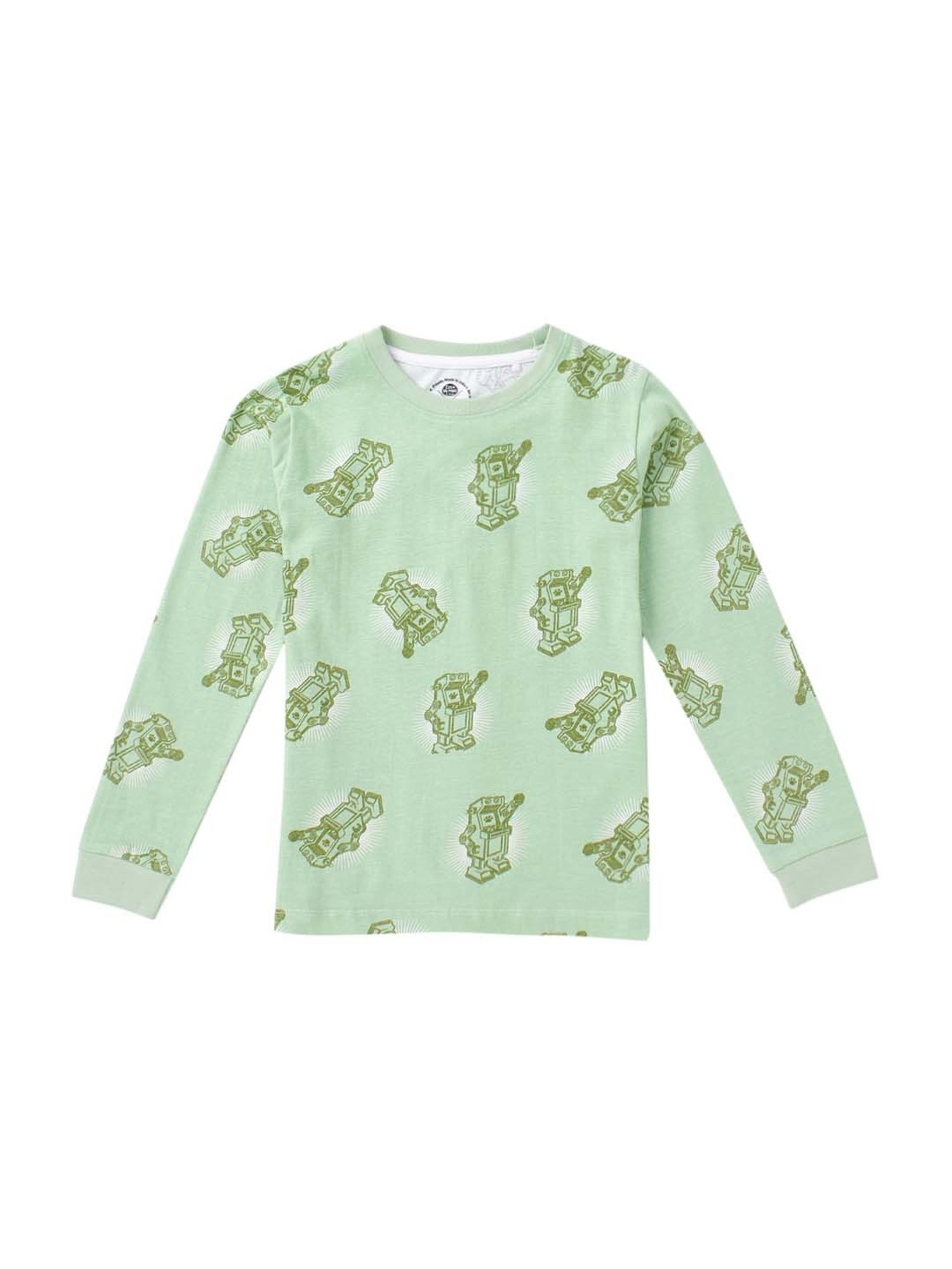 Cub McPaws Boys Green Cotton Printed Full Sleeves T-Shirt Set