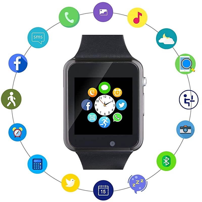 Smart Watch Smartwatch Phone with SD Card Pedometer Call Text Notification SIM Card Slot Music Player Camera Compatible for Android Samsung Huawei and iPhone Partial Functions for Men Women