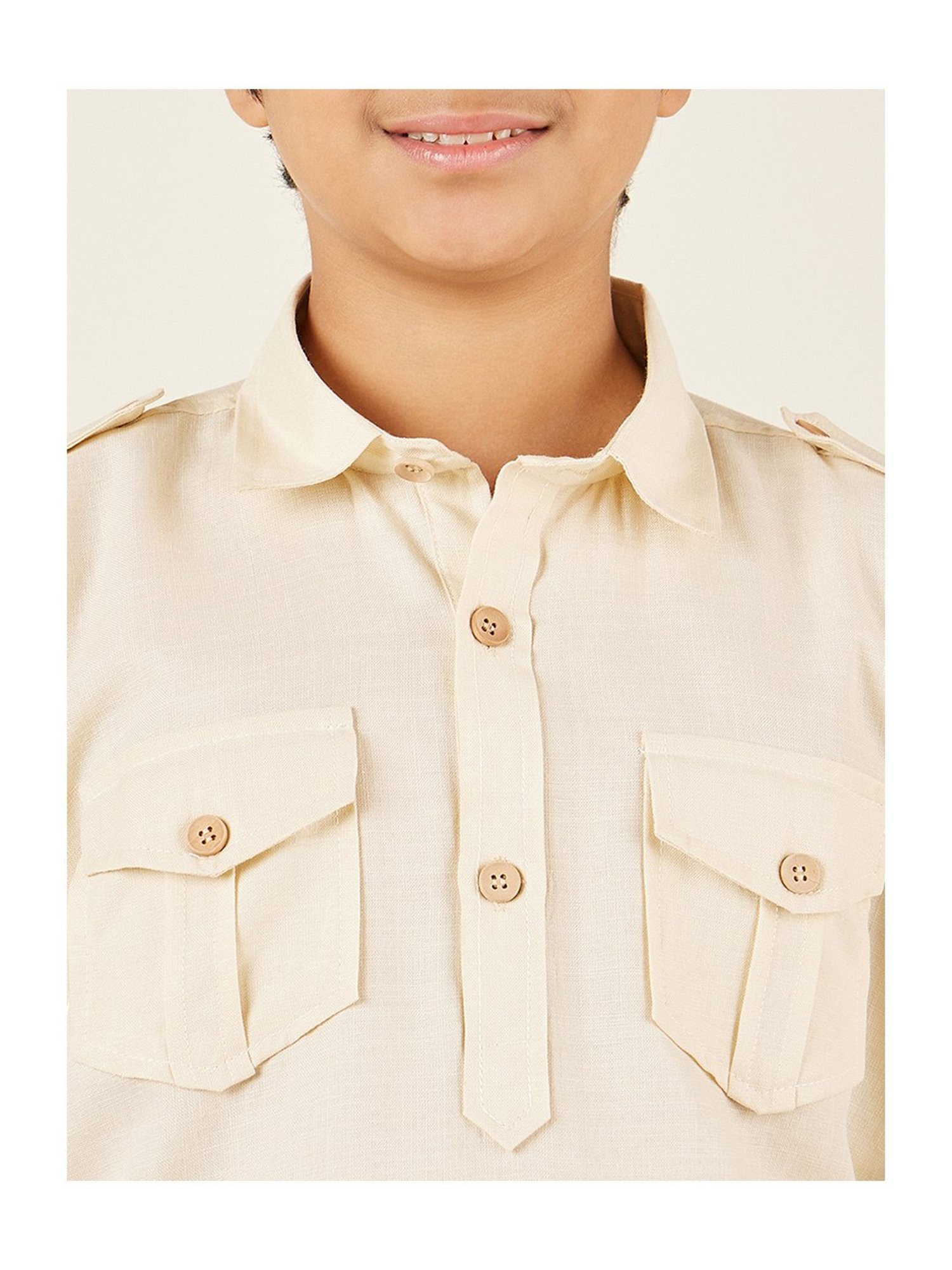 AJ Dezines Kids Cream Solid Full Sleeves Kurta with Salwar