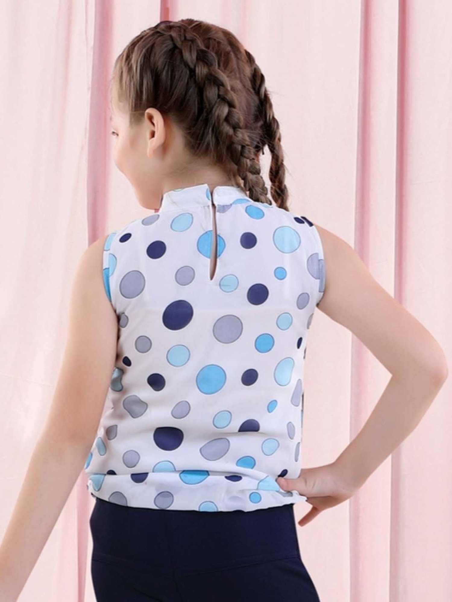 poplins Kids Blue & White Cotton Printed Top