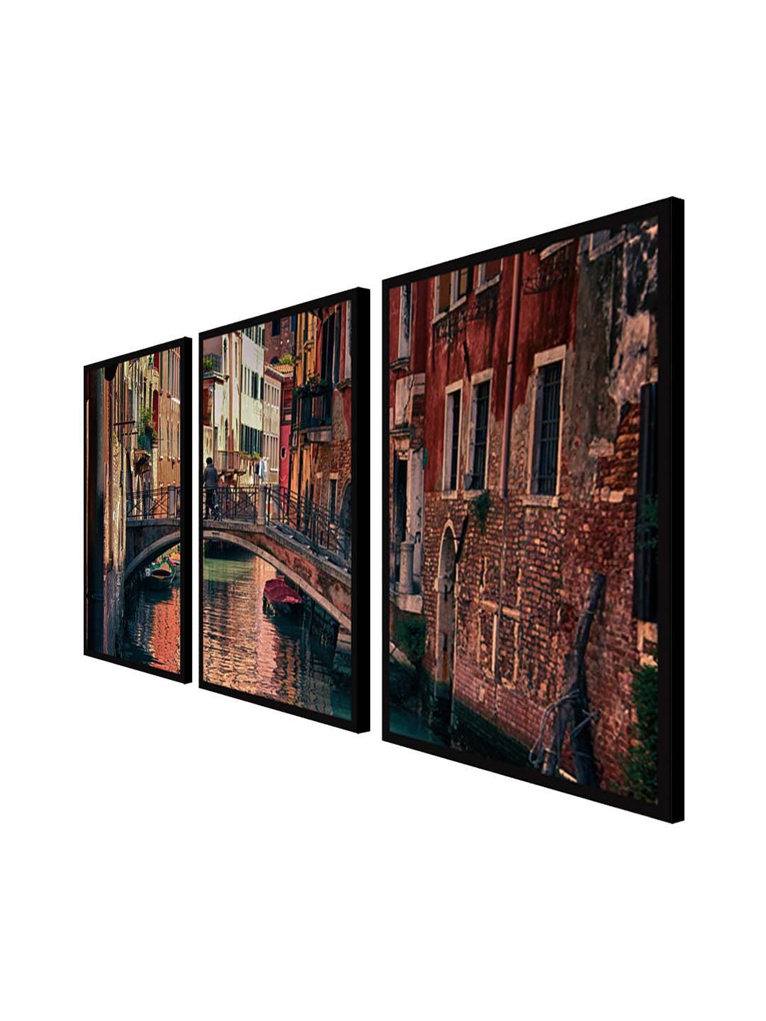 999store Brown Printed City Of Venice Painting Set Of 3