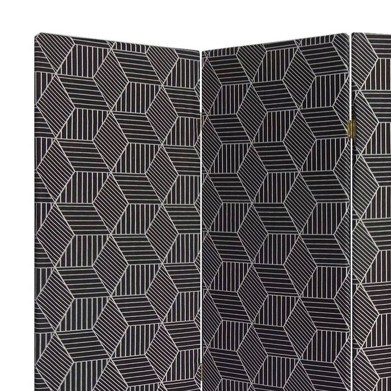 71" 3 Panel Fabric Room Divider with Geometric Print Black - Benzara