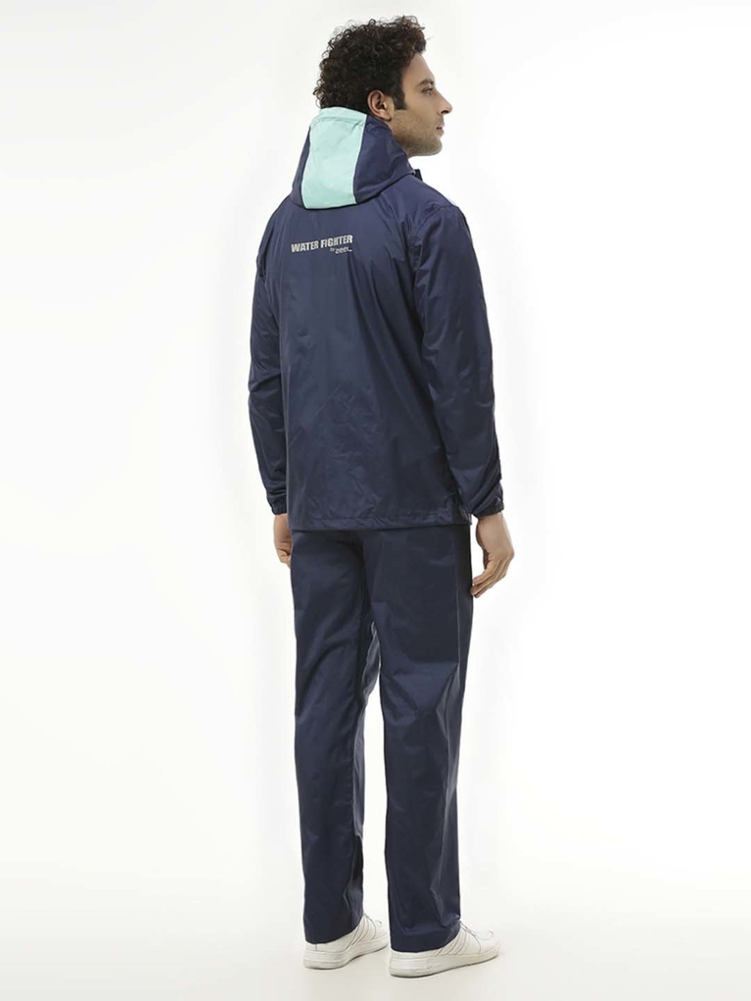 Zeel Navy & Green Colour-Block Rainwear Jacket