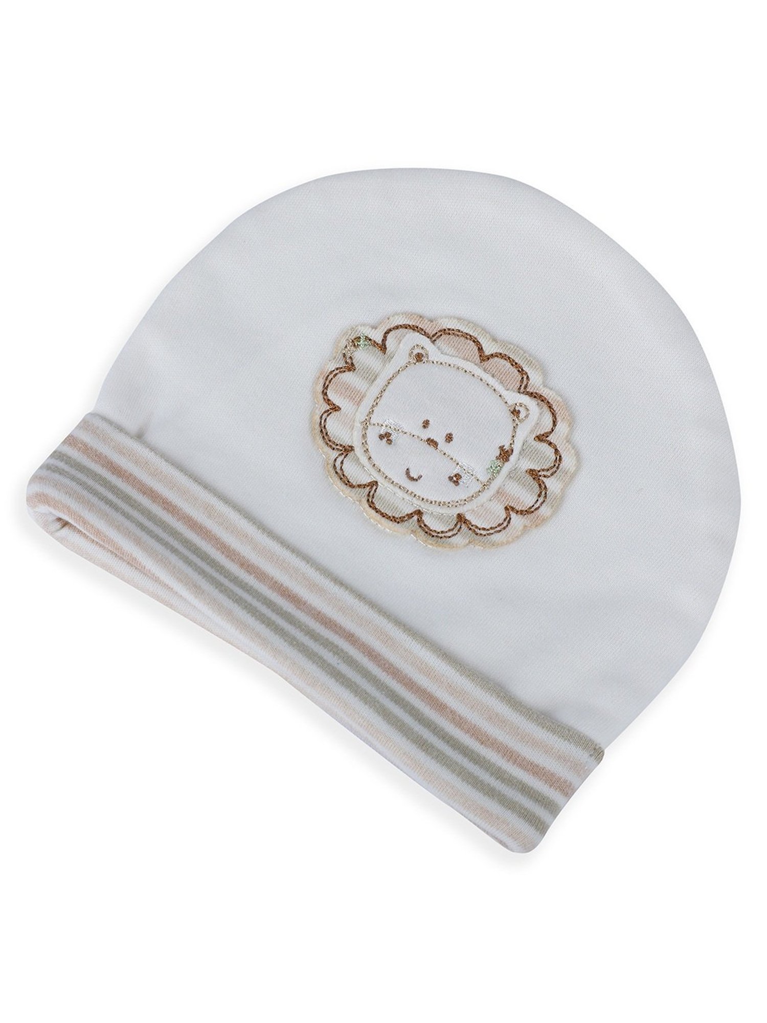 Baby Moo Kids White & Beige Cotton Applique Cap
