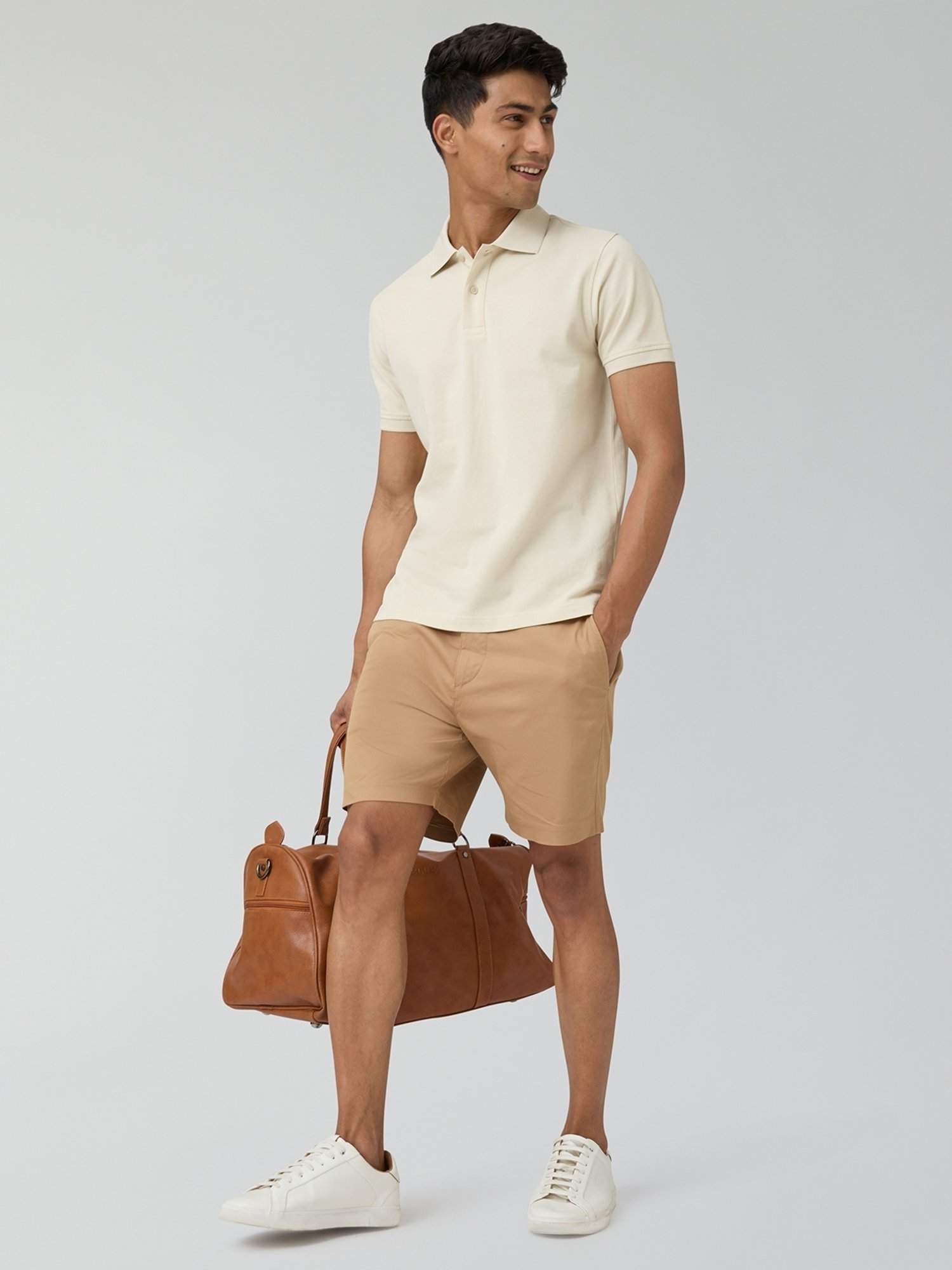 XYXX Almond White Cotton Regular Fit Polo T-Shirt