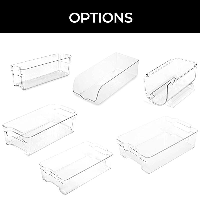Stackable Refrigerator Bin 6 x 12 Inch wHandle BPA Free Polyethylene for Fridge Freezer Pantry Organization Kitchen Clear Set of 4
