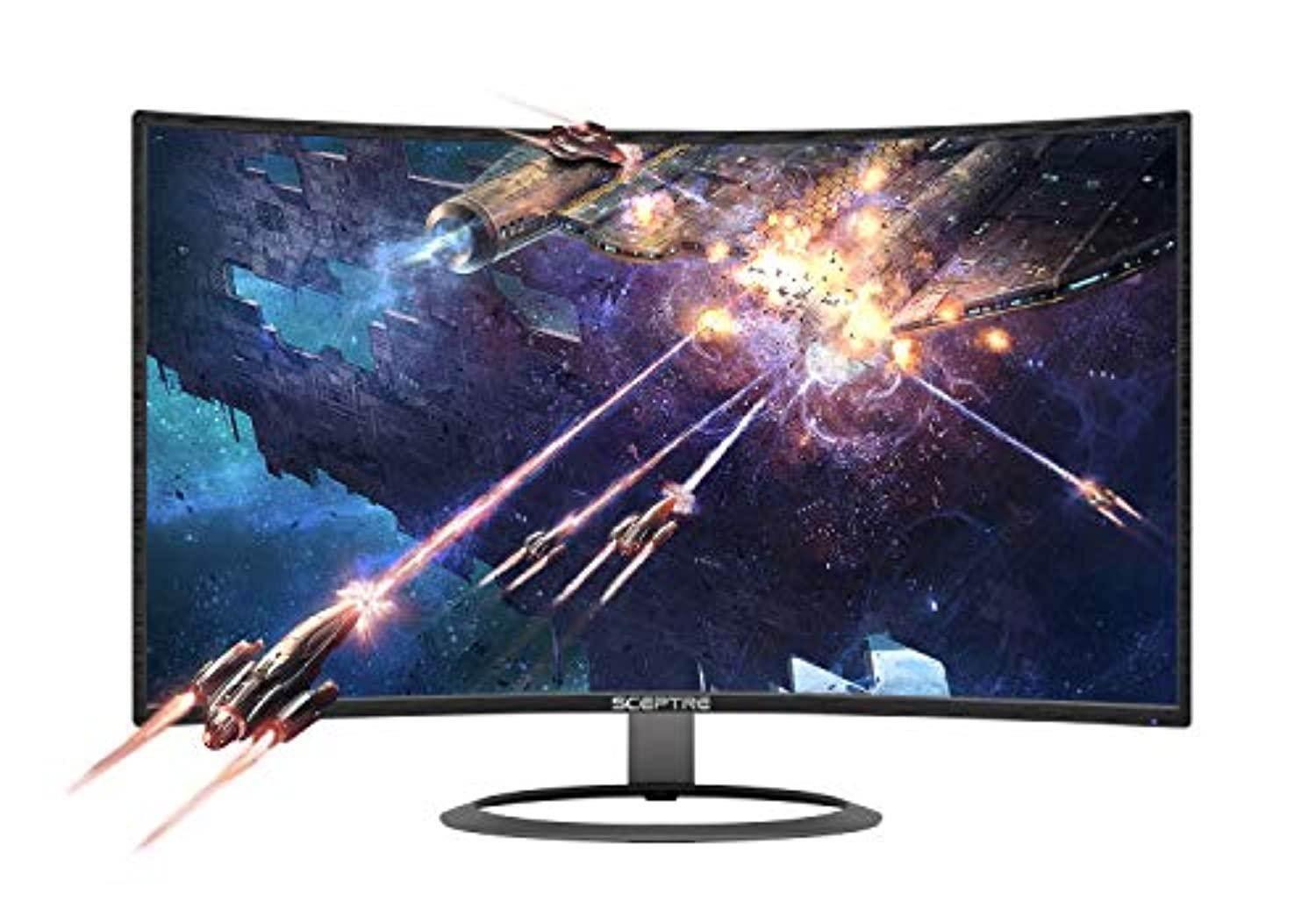 SCEPTRE 27" Curved LED Monitor C278W-1920R Full HD 1080P HDMI DisplayPort VGA Speakers, Ultra Thin Brushed Metallic, 1800R immersive curvature, 2018