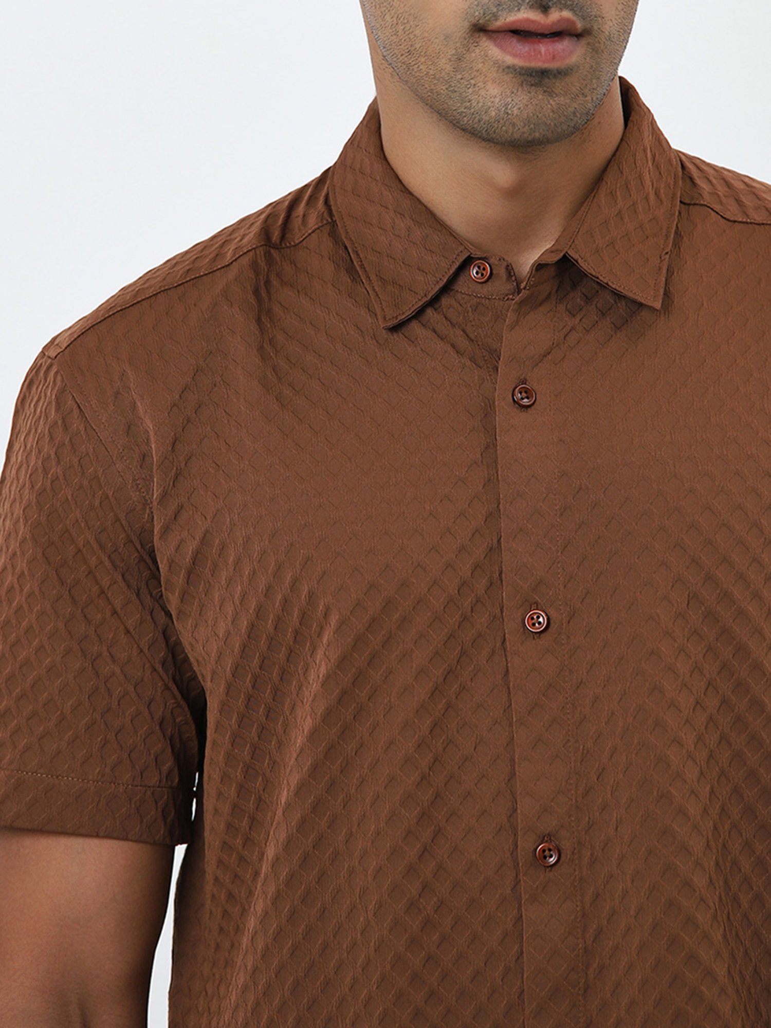 Ascot by Westside Tan Geometric Pattern Relaxed-Fit Shirt