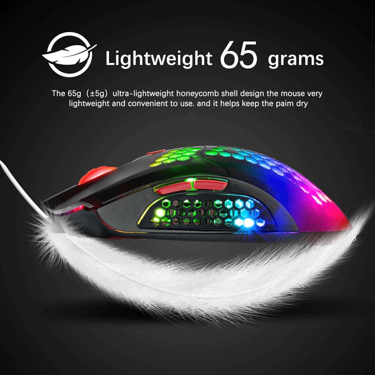 Wired Lightweight Gaming Mouse,26 RGB Backlit Mice with 7 Buttons Programmable Driver,PAW3325 12000DPI Mice,Ultralight Honeycomb Shell Ultraweave Cable Mouse for PC Gamers and Xbox and PS4 Users