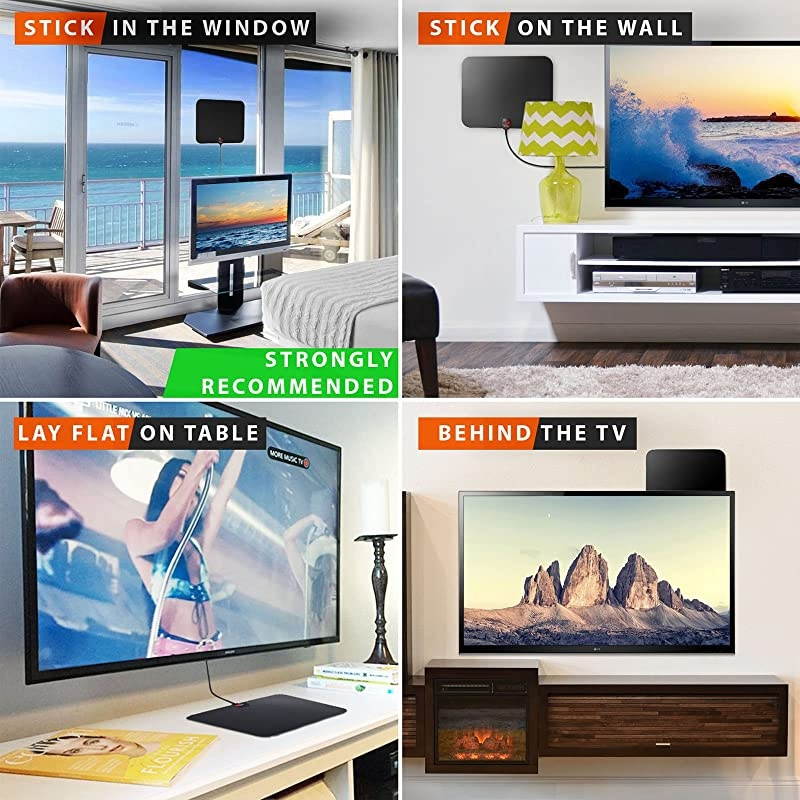 Latest Amplified HD Digital TV Antenna Long 180 Miles Range Support 4K 1080p Fire tv Stick and All Older TVs Indoor Smart Switch Amplifier Signal Booster 18ft Coax HDTV CableAC Adapter