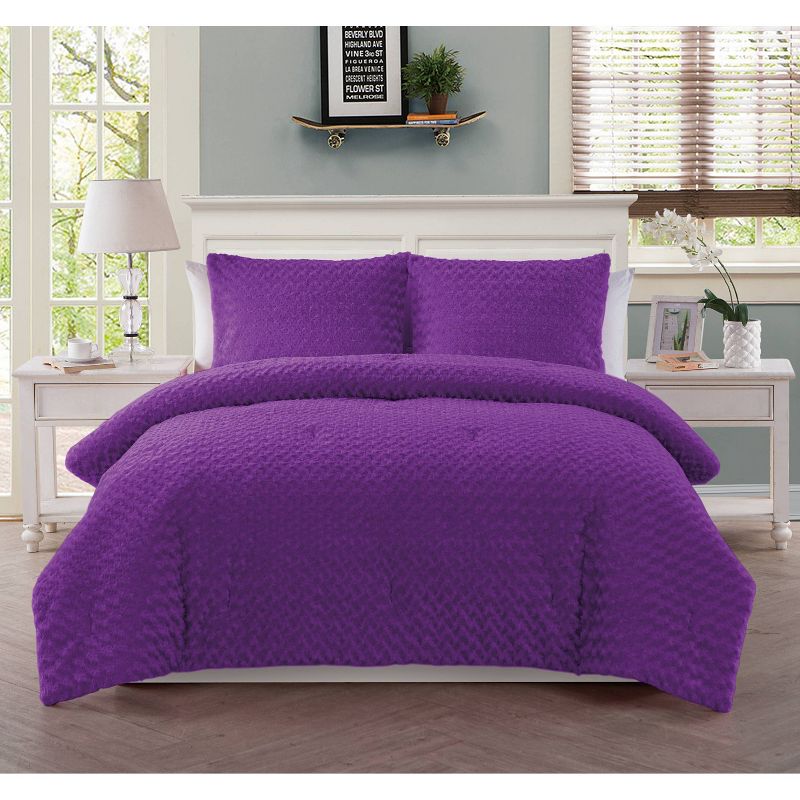 Purple Victoria Classics Rose Faux Fur Comforter Set Twin 2pc - VCNY