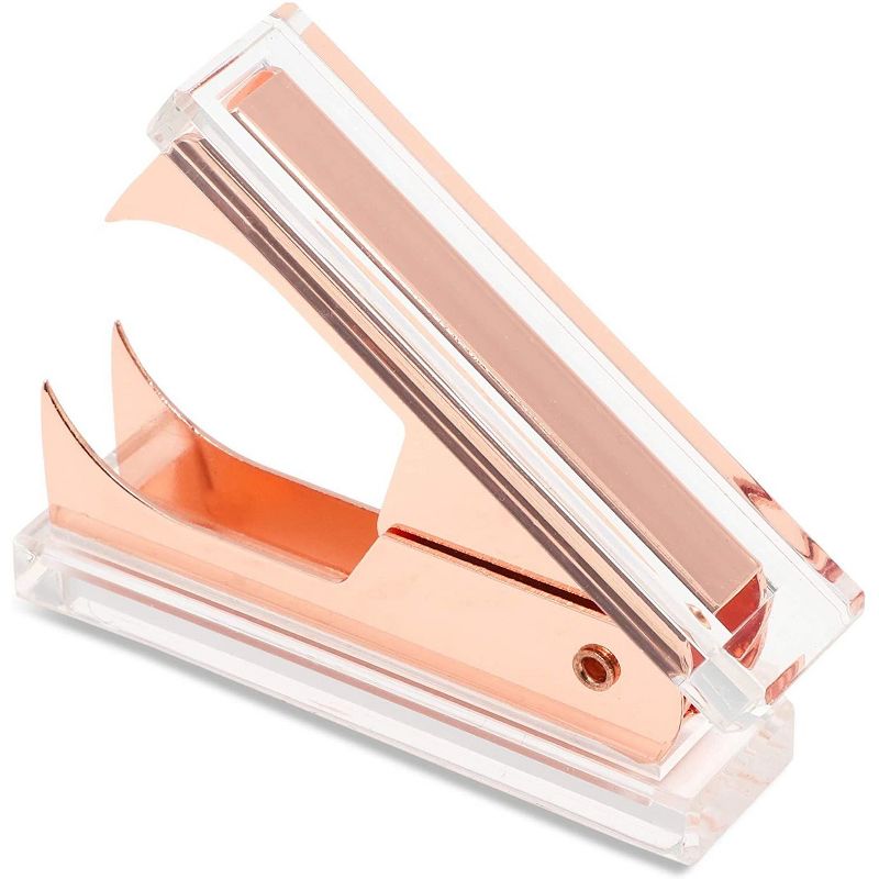 Paper Junkie Set of 2 Rose Gold Stationery: Scissor with Clear Acrylic Handle & Staple Remover