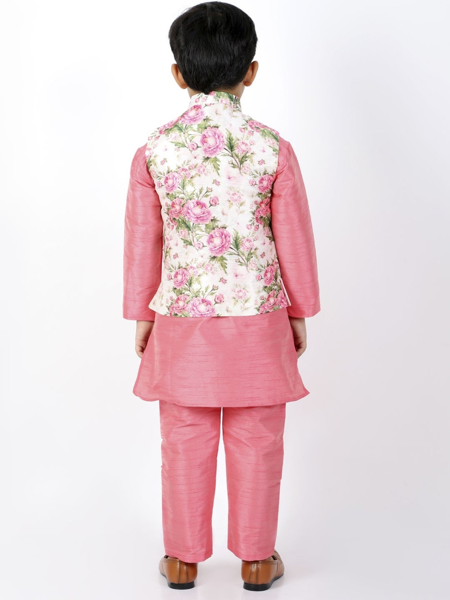 VASTRAMAY Kids Pink & White Floral Print Kurta Set
