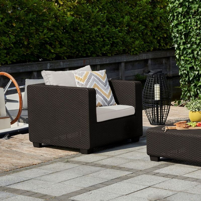 Salta Outdoor Resin Patio Armchair with Cushions Brown - Keter