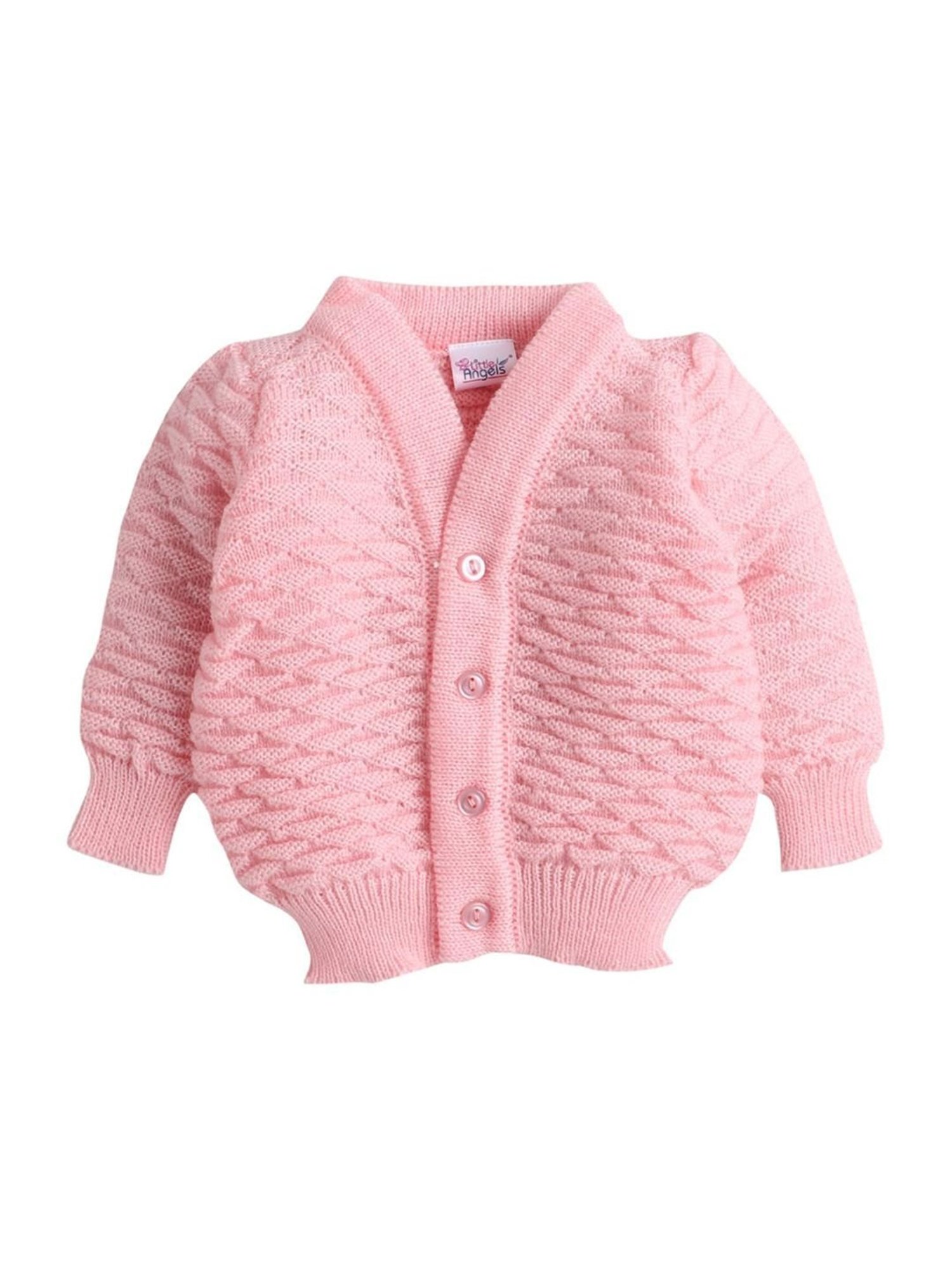 Little Angels Kids Pink Textured Pattern Full Sleeves Sweater Set