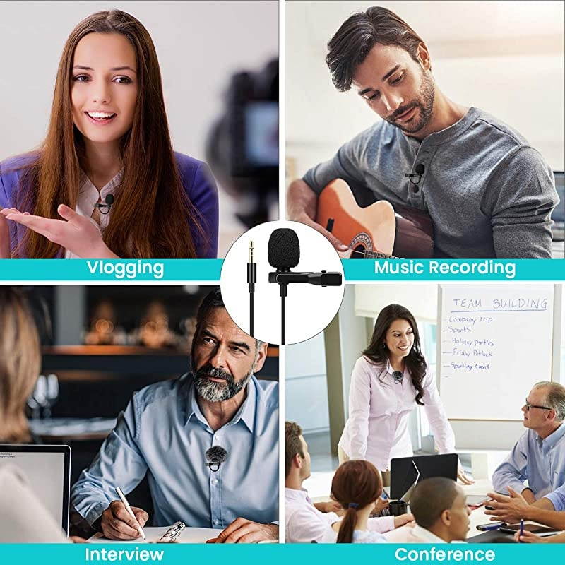 Professional Lavalier Lapel Microphone Interference Resistant Mic for iPhone Android Mac Laptop PC Home Outdoor