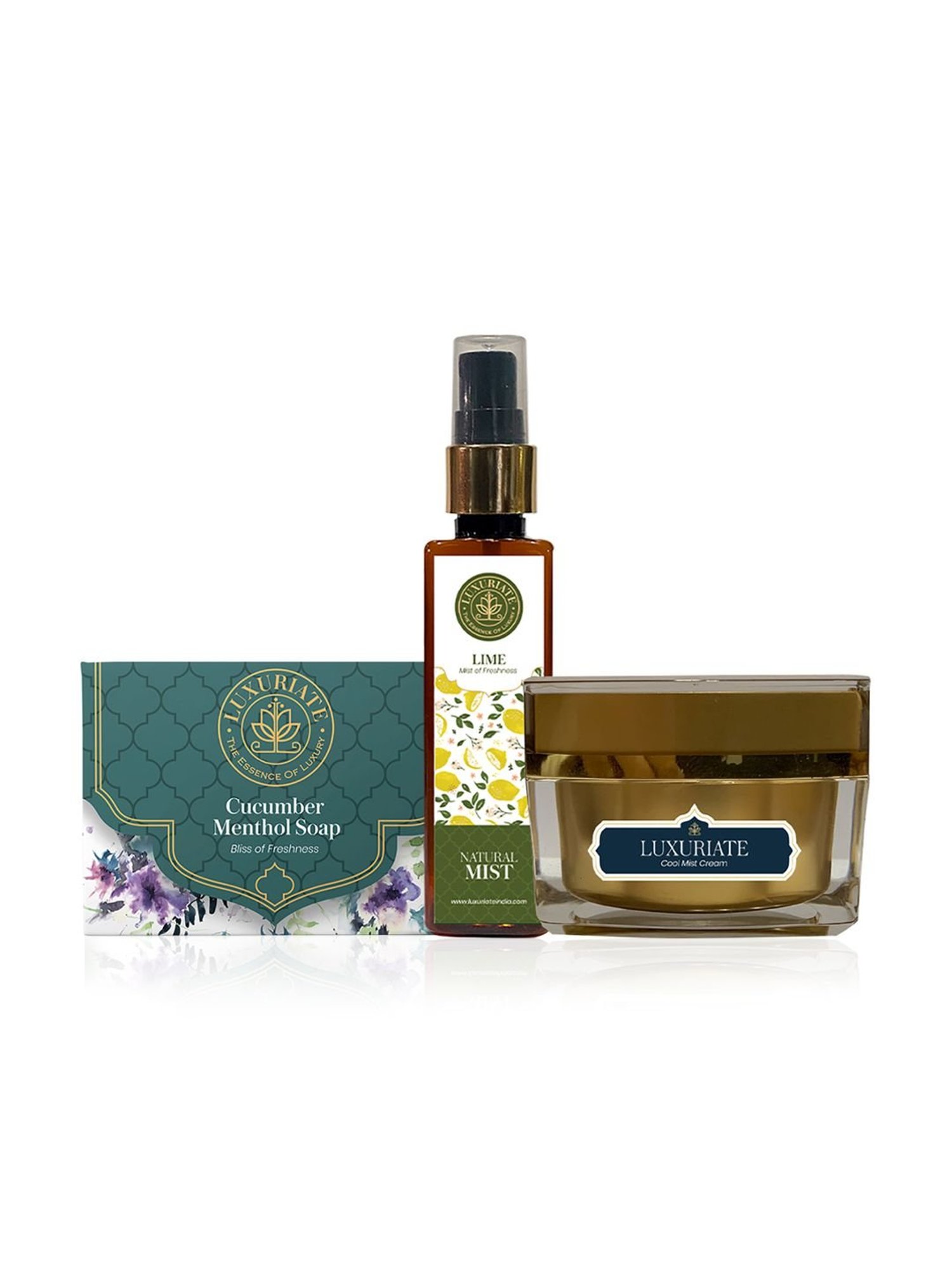 Luxuriate Cucumber Soap, Cool Mist Shea Butter Almond Face Cream & Lime Mist Spray Set