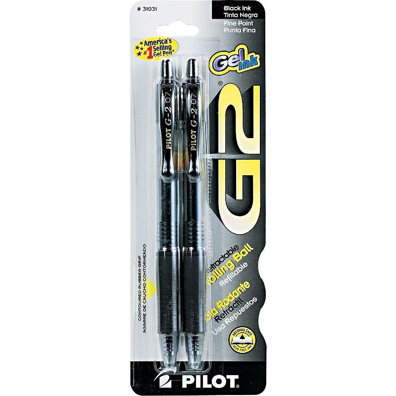 Pilot G2 Premium Retractable Gel Ink Pen Refillable Black Ink .7mm 2/Pack 31031