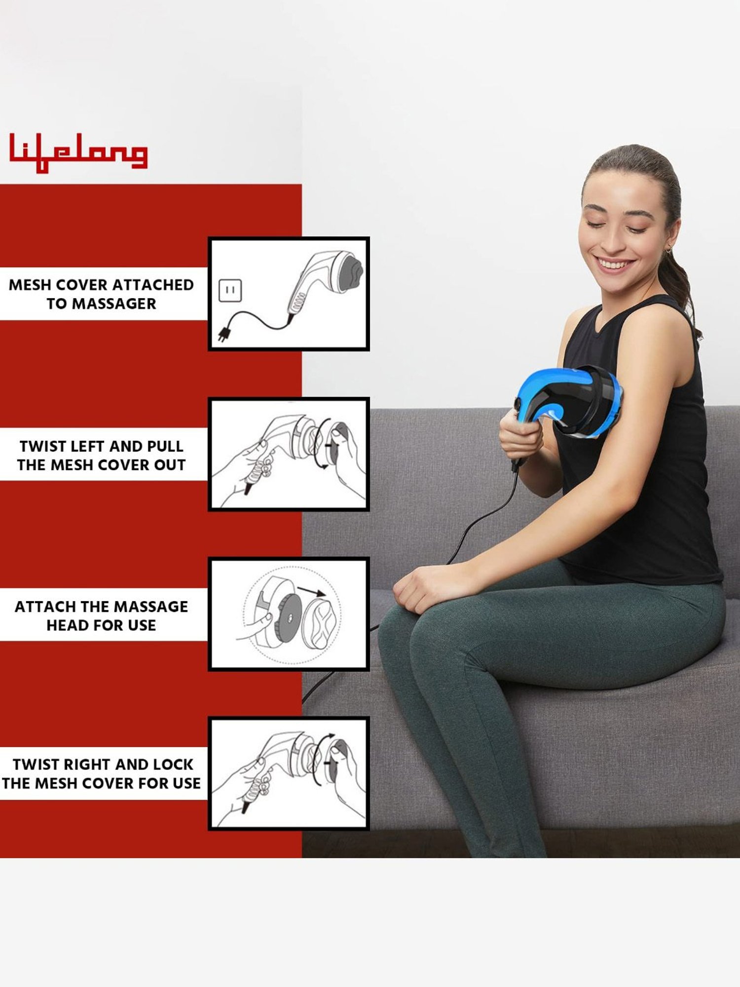 Lifelong LLM576 Powerful Handheld Corded Electric Manipol Body Massager for Pain Relief (Black)
