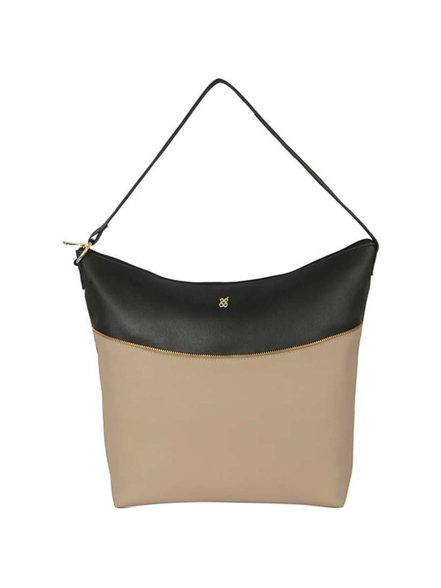 Baggit Black & Beige Solid Medium Hobo Handbag