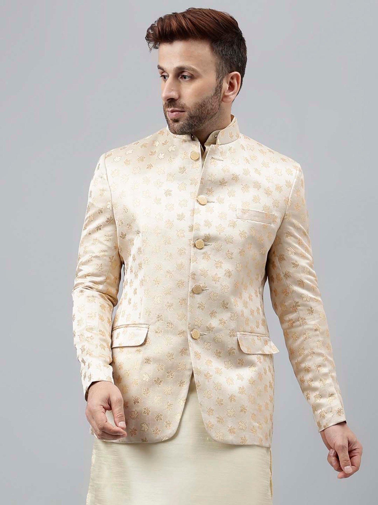 Hangup Cream Regular Fit Ethnic Blazer