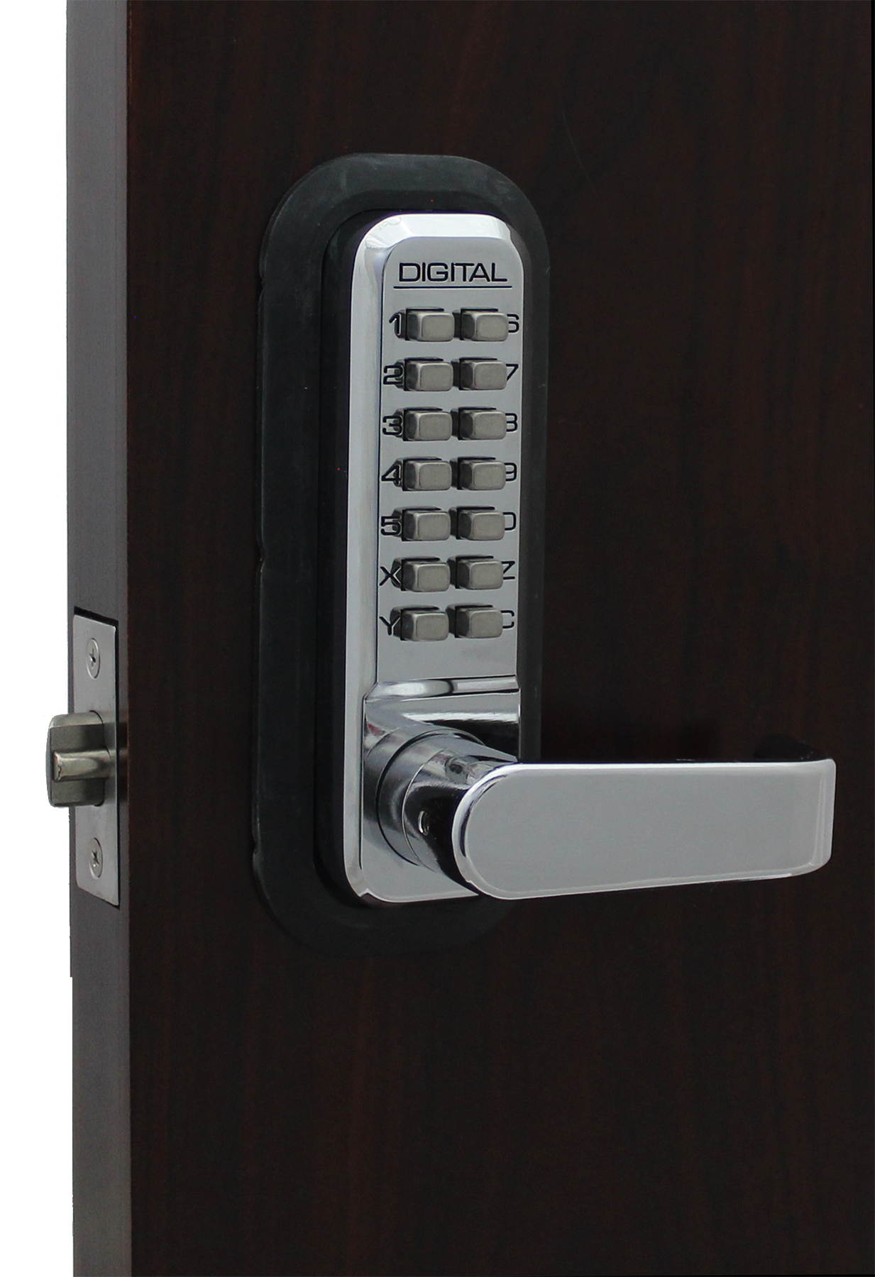 LockeyUSA Digital Door Lock 2835 Lever Handle with Double Combination, Bright Chrome