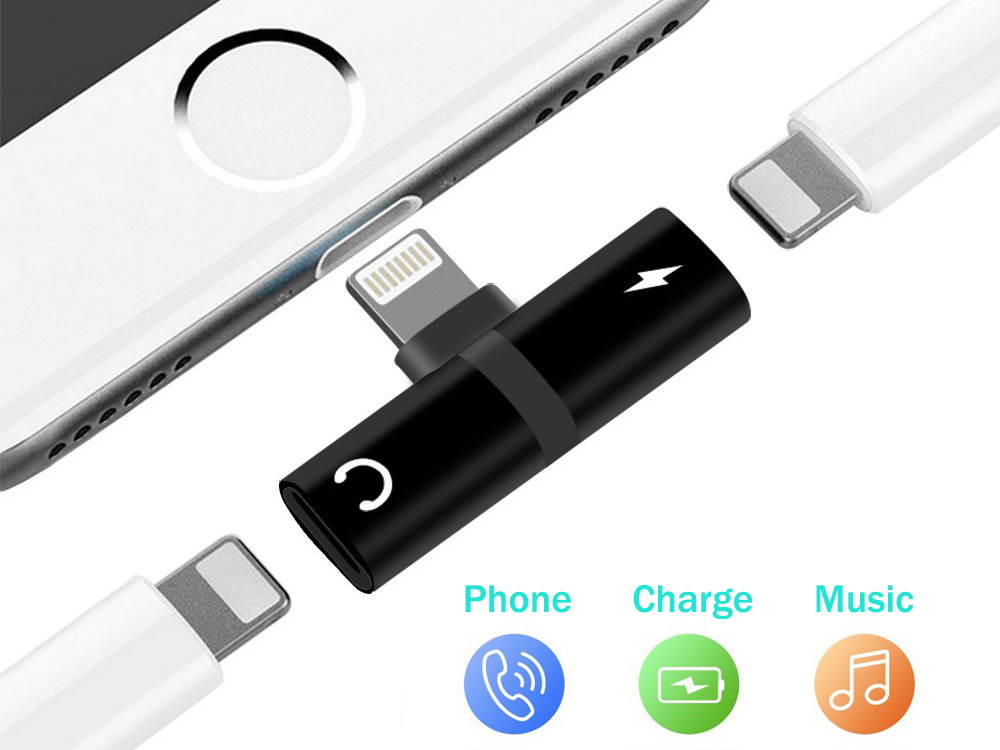 (3 Pack) Lightning Splitter Adapter for iPhone X, iPhone 8/8 Plus, iPhone 7/7 Plus, Mini Dual Lightning Headphone Audio & Charge Adapter, Support Calling Function & Music Control