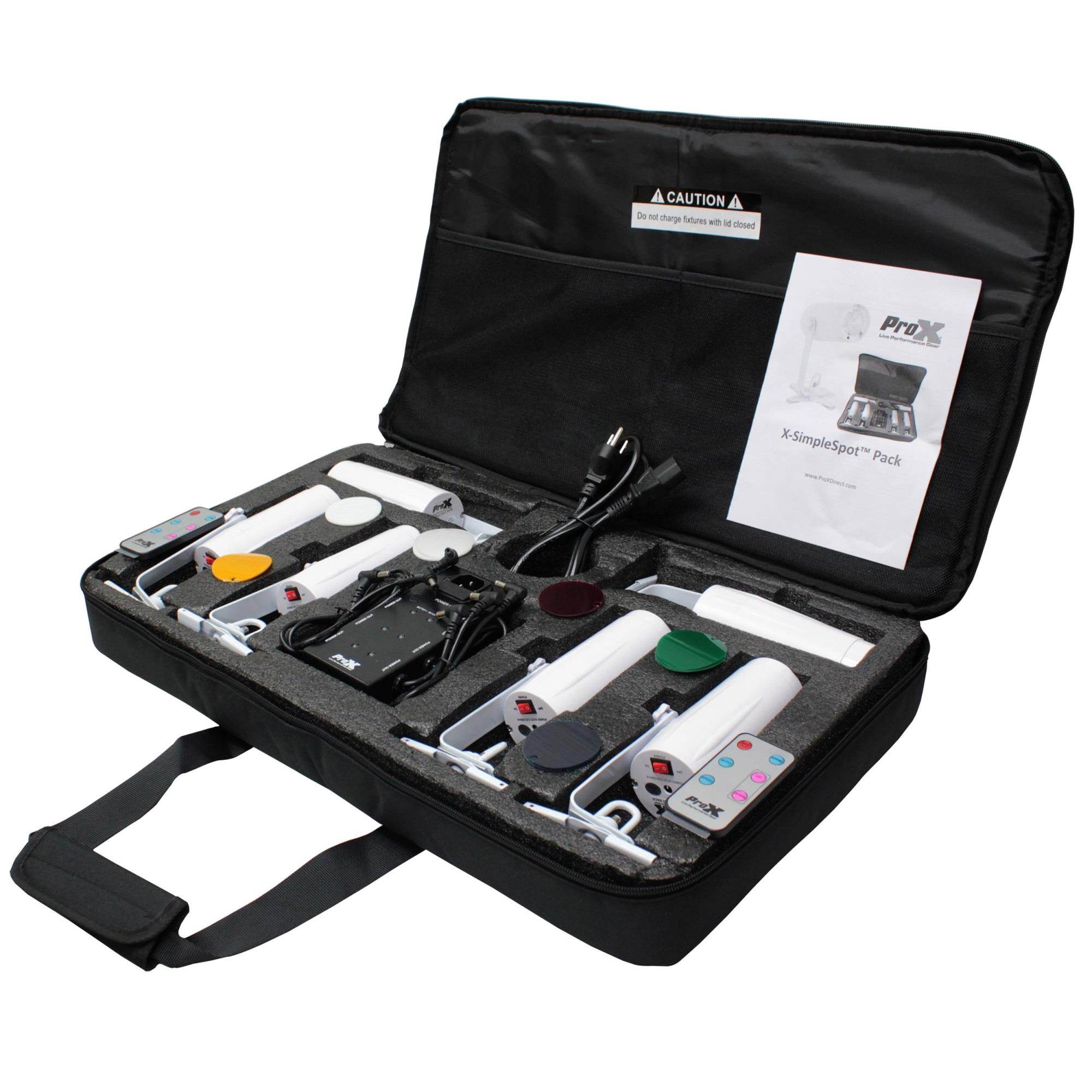 SimpleSpot Six Cordless/Battery Powered PinSpots W/Case, Charger & Color Gel Filters