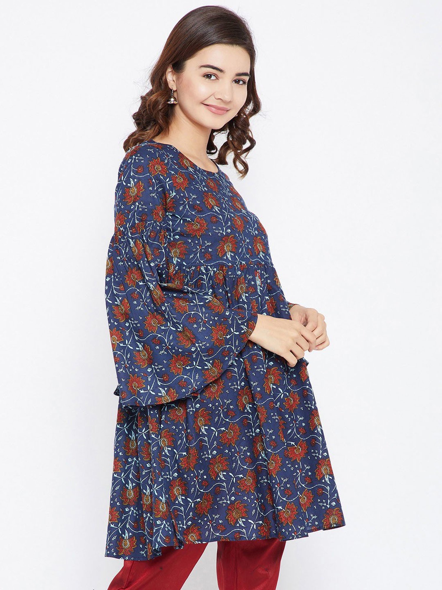 PANIT Blue Printed Fit & Flare Kurti