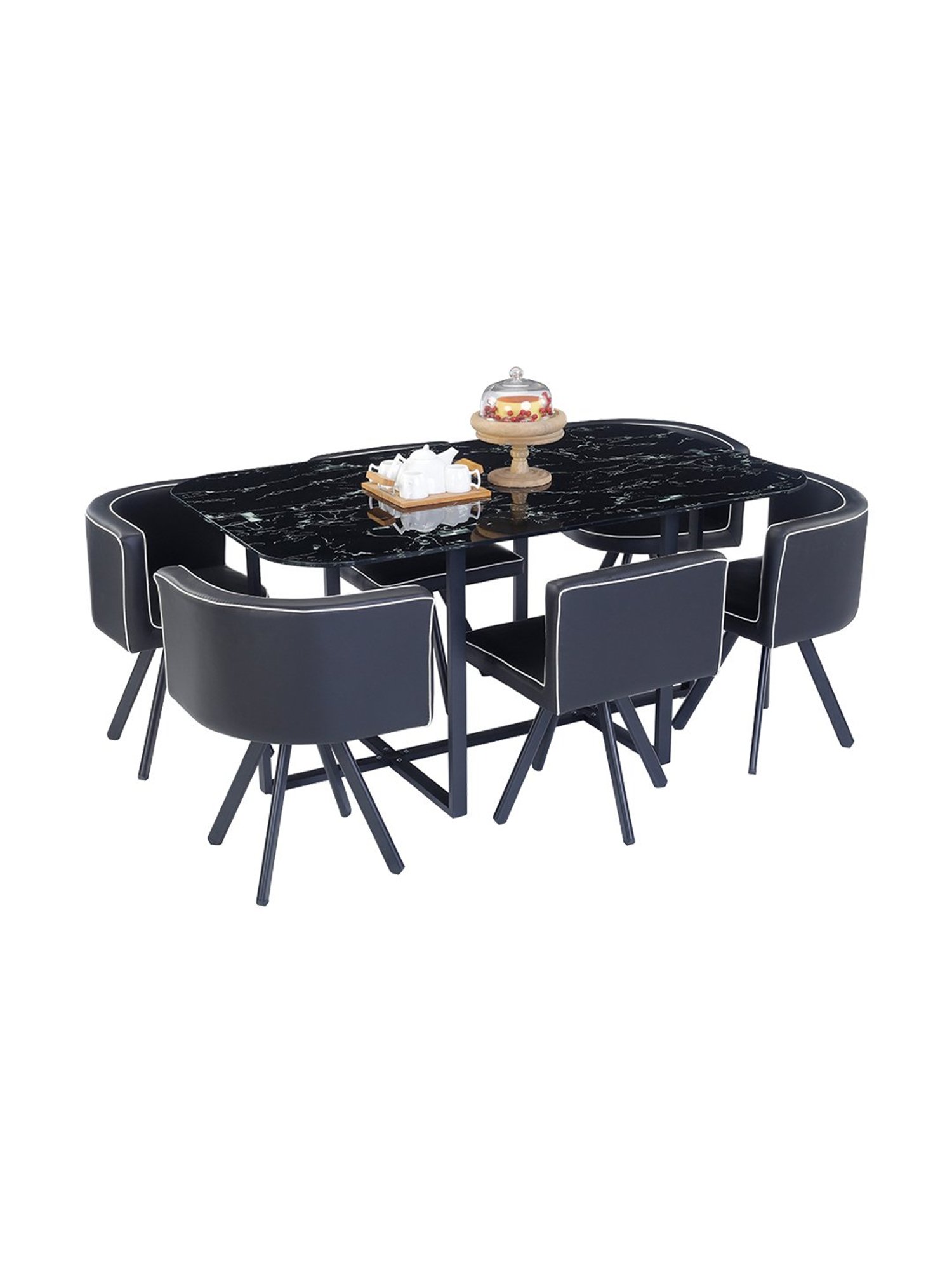 Pure Jenna Metal 6 Seater Dining Set in Black Finish