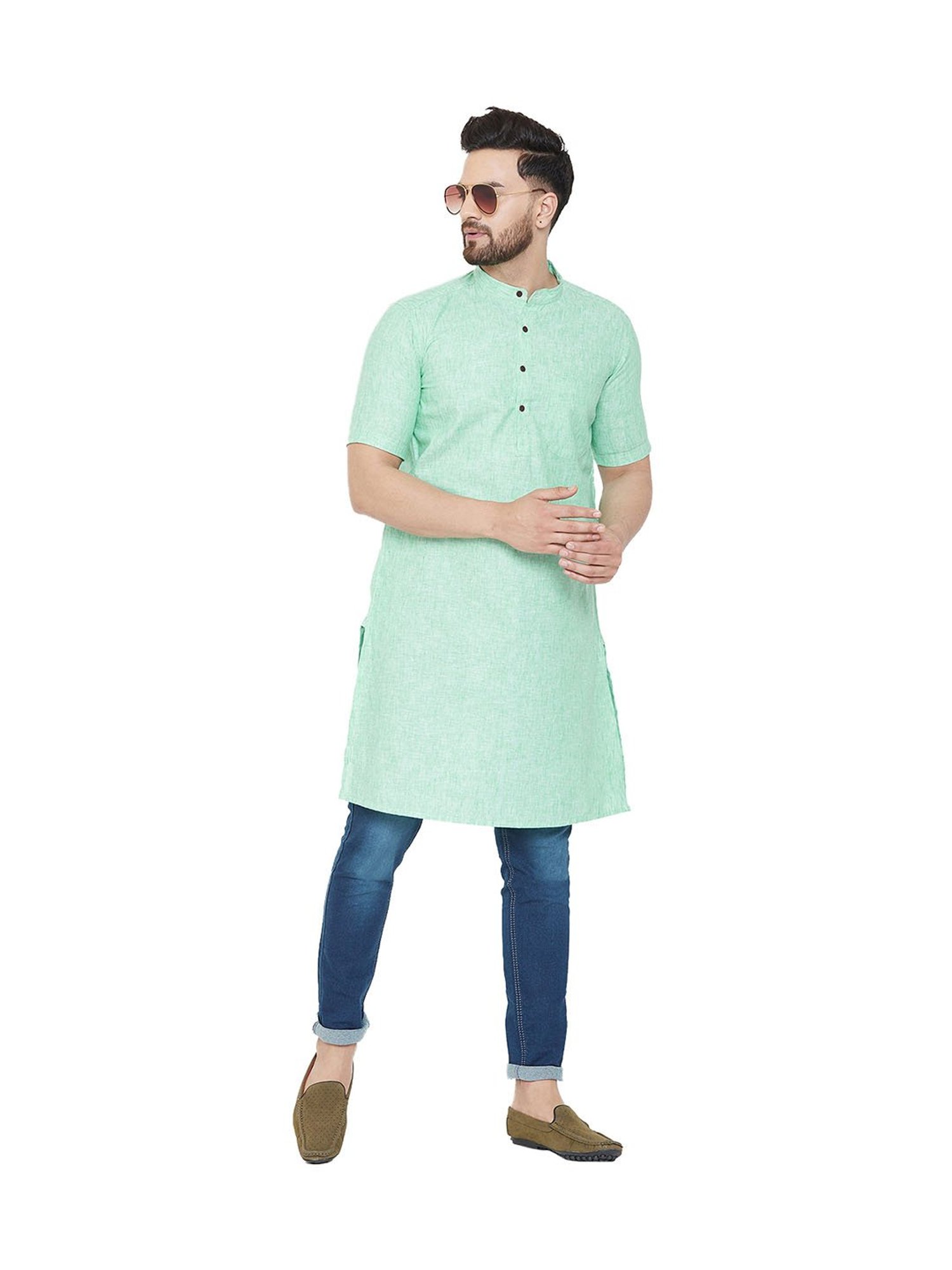 Even Green Linen Kurta
