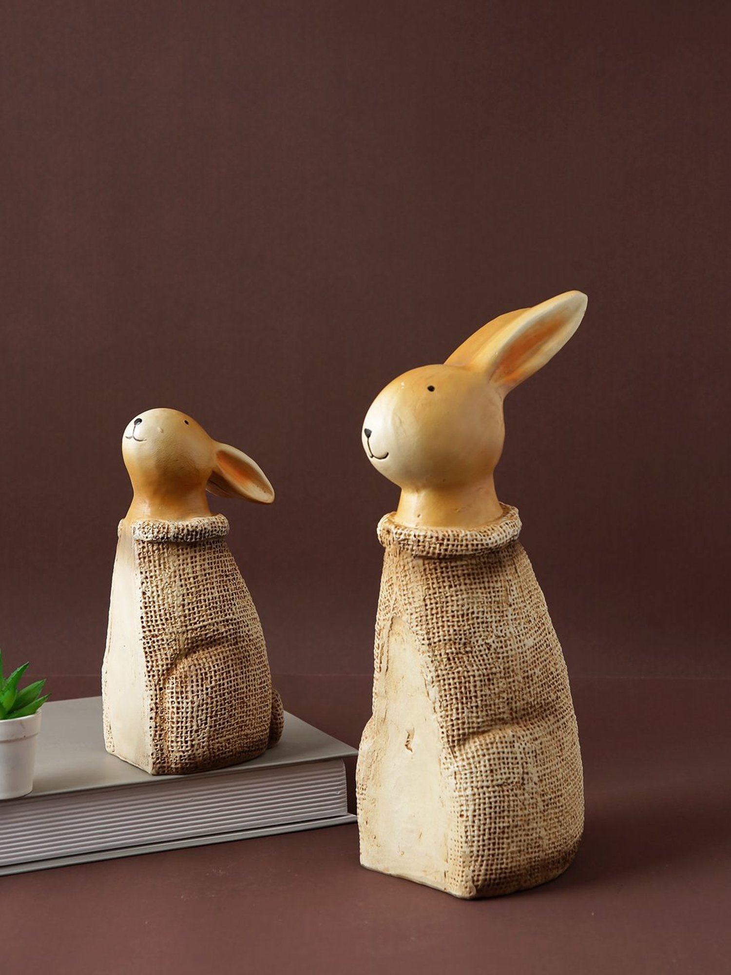 Tayhaa Brown ceramic Rabbits Showpiece - Set of 2