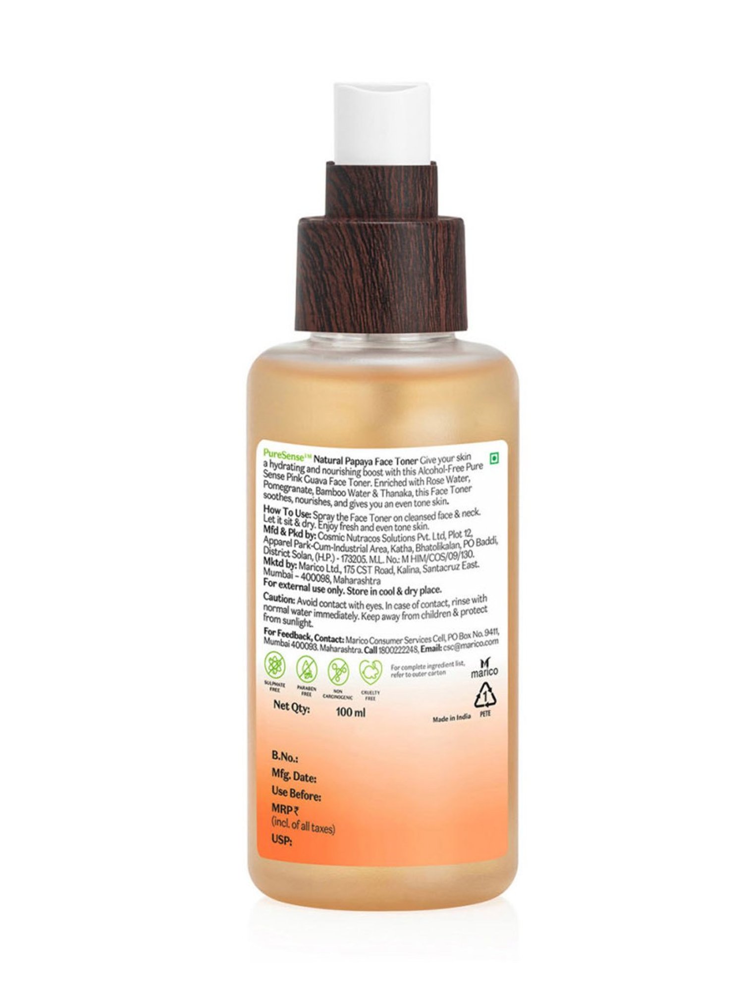 Pure Sense Natural Papaya Face Toner with Rose Water & Kakadu Plum - 100 ml