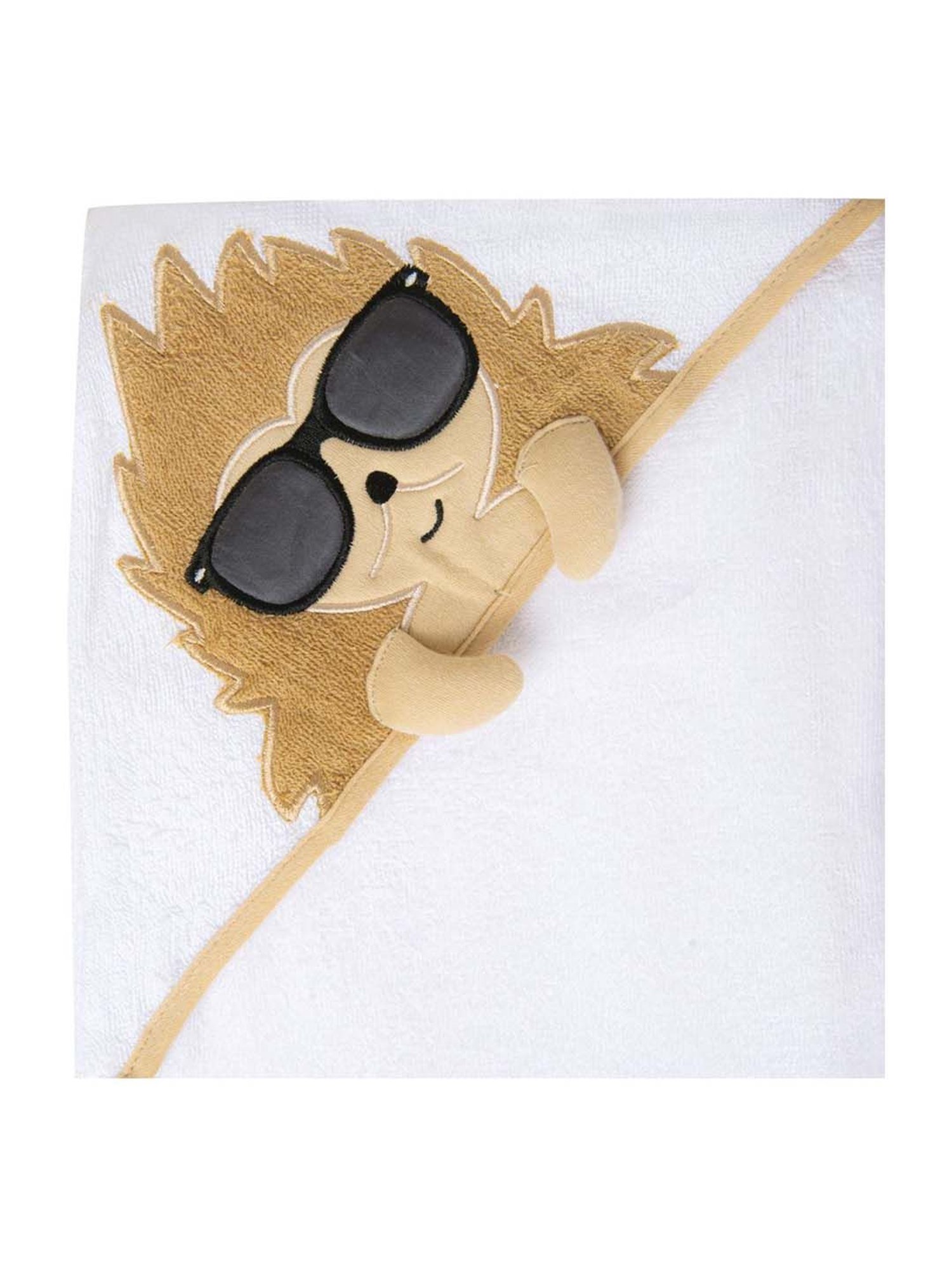 Baby Moo Kids Beige Cotton Applique Hooded Towel