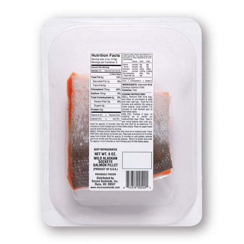 Encore Foods Wild Alaskan Sockeye Salmon Fillet - 8oz